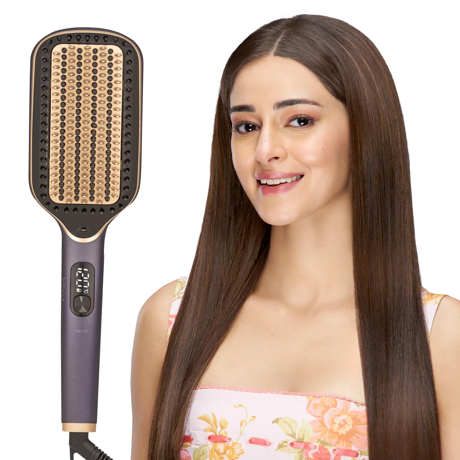 Vega LitStyle L1 Hair Straightener Brush for Women with Triple Care & ThermoProtect Technology (Keratin, Argan Oil & Ionic), Frizz-Free Hair in Few Mins, Straightening Effect Upto 12 Hours, (VHSB-06)