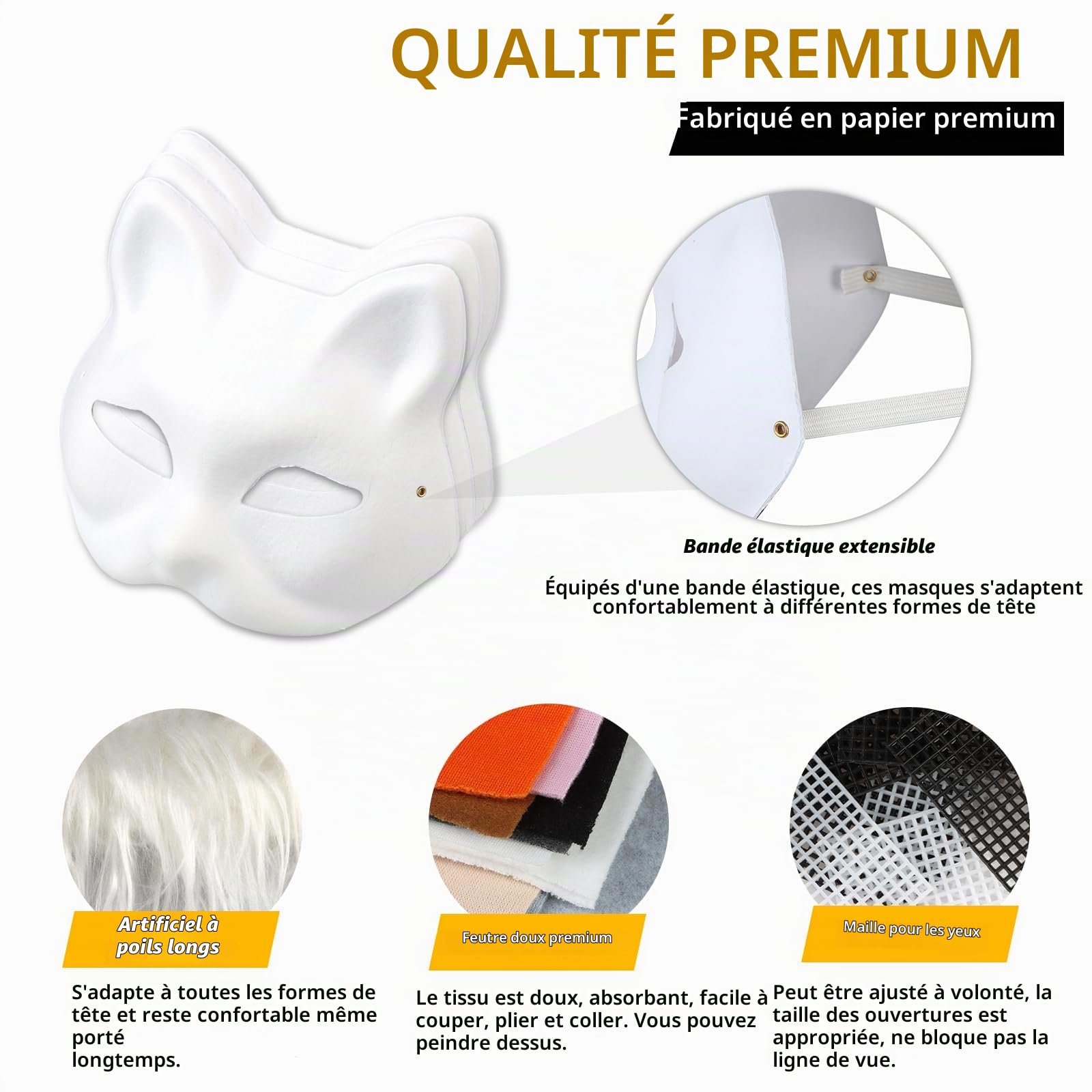 Giftota Kit de masques de chat à faire soi-même - Masques Therian vierges - Masque de renard pour Halloween, carnaval, bal masqué, fête costumée
