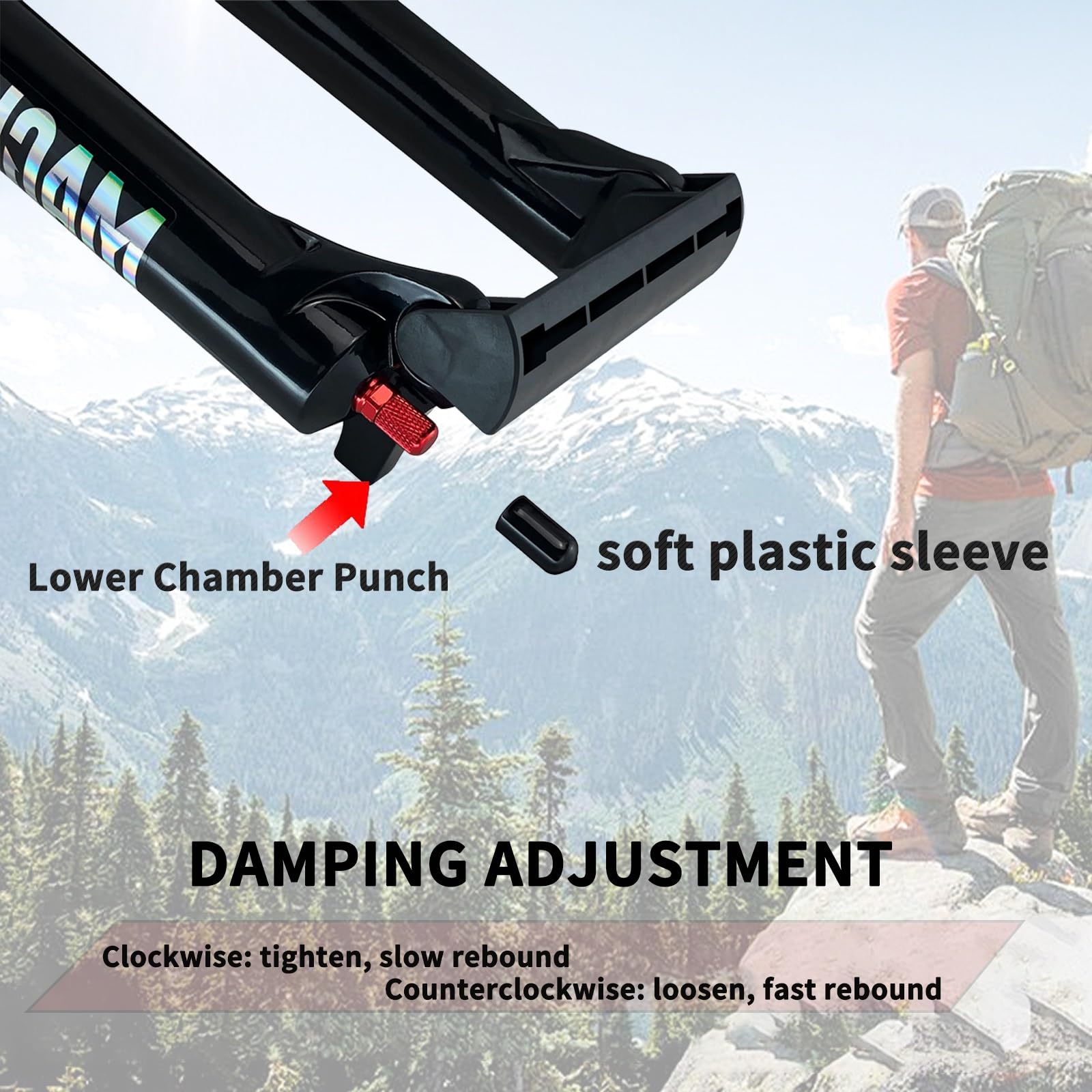 Horquilla de suspensión neumática para Bicicleta de 26/27,5/29 Pulgadas, Eje pasante QR de 9 mm, Tubo Recto/cónico de 1/8", Ajuste de Rebote, Bloqueo Romete Delantero.