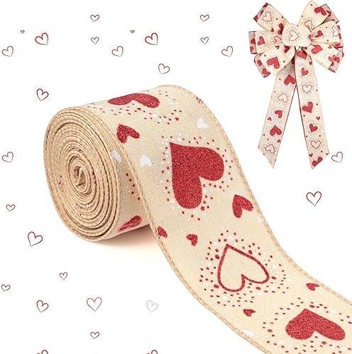 Miniatura 7 de Cinta para el día de San Valentín con alambre, cintas de tela de corazón de amor rojo, envoltura de regalos, manualidades, corona, lazo, boda,