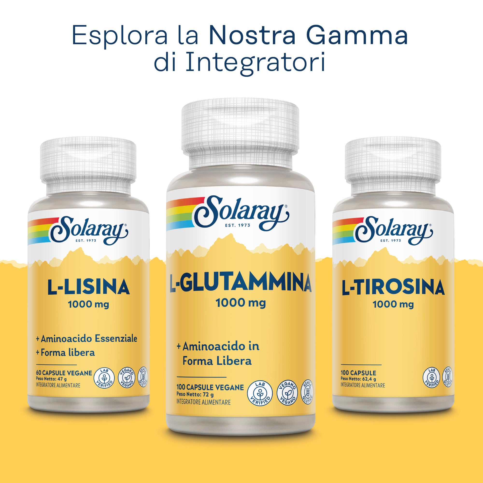 Solaray Glutammina 1000mg - 100 Capsule Vegane - 500mg di L-Glutammina per Capsula - Aminoacido di Alta Qualità - Integratore Pre Allenamento - Testata in Laboratorio