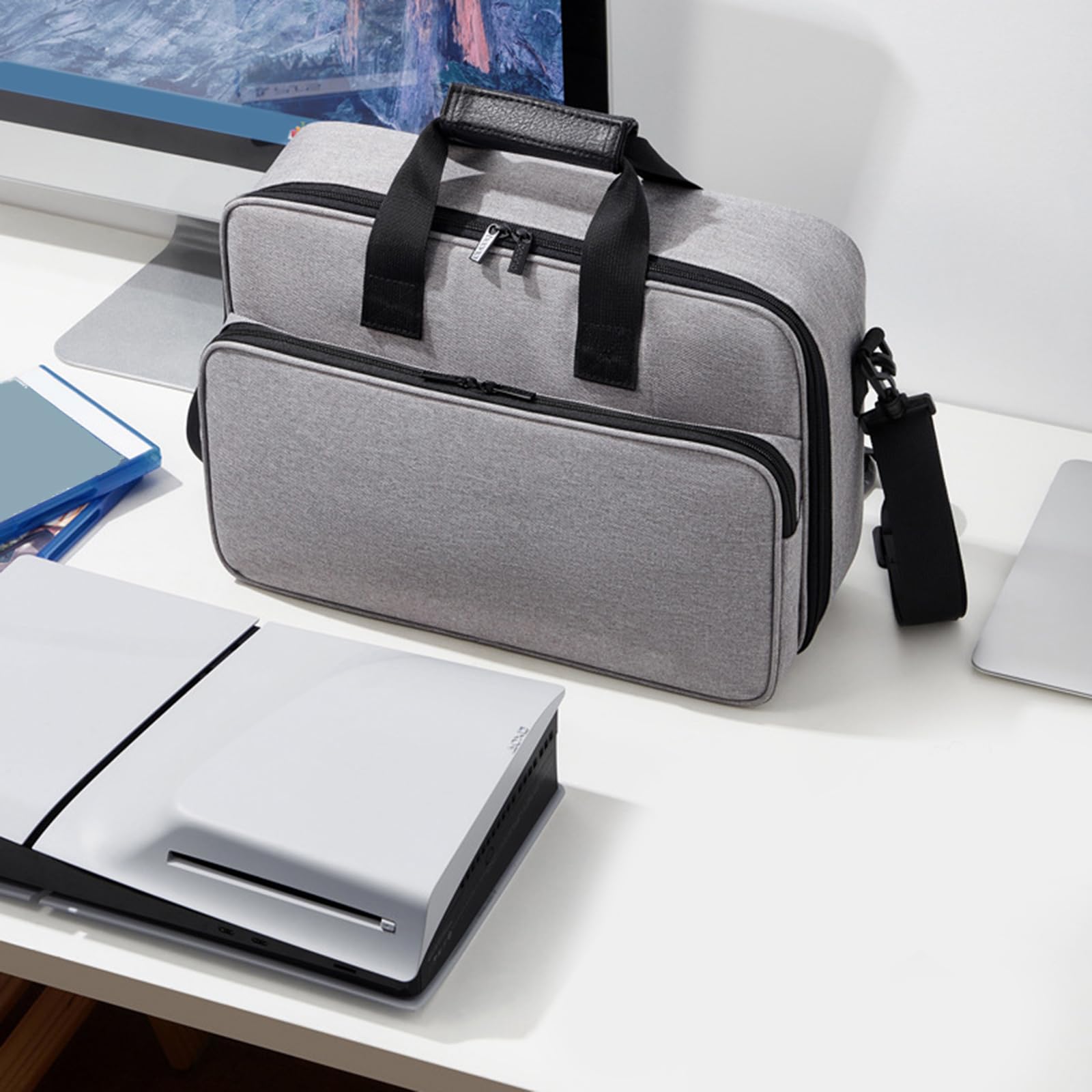 Borsa da viaggio in tessuto Oxford per 5 sistemi con protezioni imbottite e borsa per accessori da gioco integrata con design a tasche multiple