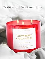 Vista 8 de Strawberry Vanilla Bliss - Vela perfumada de soja de 3 mechas de 15.8 onzas Vela grande de bayas y vainilla para el hogar Vela relajante