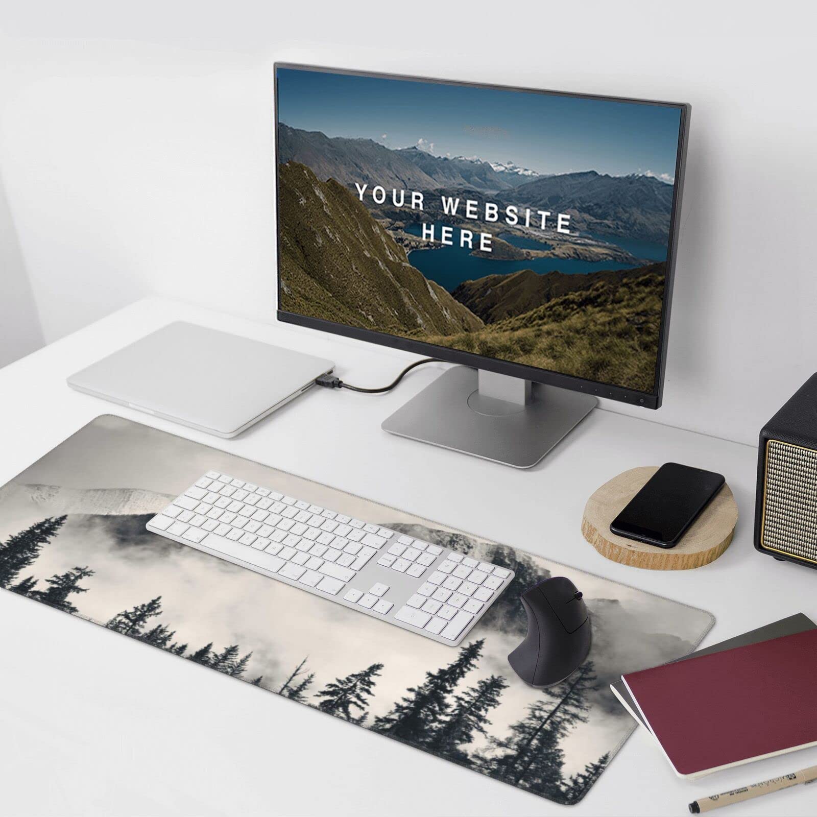 Tapis de souris de jeu imprimé Canadian Smokey Mountain Cliff (90 x 40 cm) - Grand tapis de bureau - Décoration de bureau - Tapis de clavier pour ordinateur portable