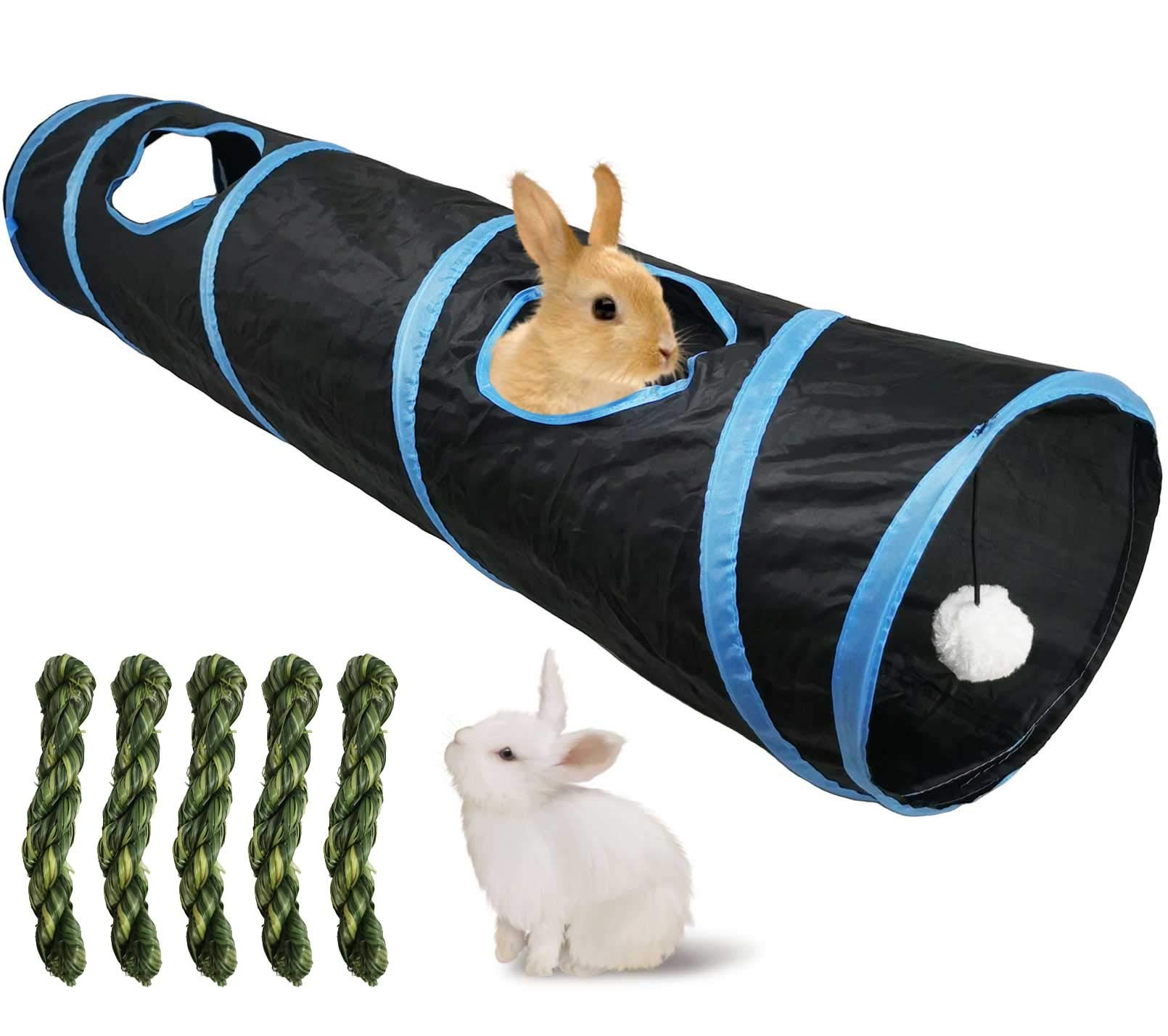Kathson Rabbit Tunnel Guinea Pig Tunnel Bunny Hideout Tunnel Cat Tunnels for Indoor Bunnies Small Animal Collapsible Hideaway Toys for Chinchillas Ferrets Guinea Pigs Gerbils Hamsters Rats (Black)