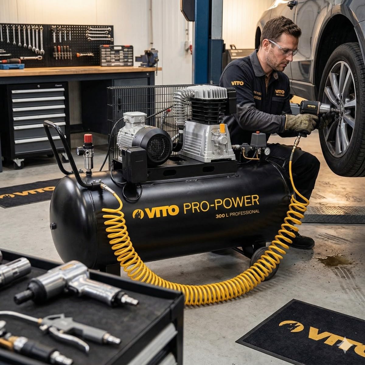 VITO - Compresor de aire 300L 10 Bar 4000W 5.5CV 500L/min - Compresor de taller para herramientas neumáticas pintura inflado 380V | Compresor de taller, Para herramientas neumáticas, Pintura, Inflamación