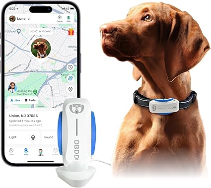 AI GPS Tracker for Dogs (30lbs+), Real Time Location and AI Health Assistant, Electronic Fence, Waterproof, iOS and Android Universal (D5-White)