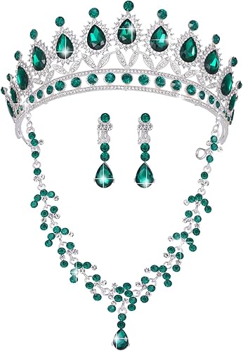 Tiaras y coronas para mujer, collar de aretes de tiaras, conjunto de joyas de cristal para novia, fiesta de disfraces, Halloween, graduación,