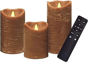 3 Pack Real Wax Flameless Candles Battery Operated LED Pillar Flickering Realistic Electric Candle Gift Sets with Remote Control and Cycling 24 Hours Timer 3”D X 4" 5" 6" H (Brown)