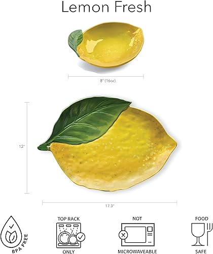 Miniatura 4 de Lemon Fresh - Cuenco figurado en forma de limón, 8 x 2 pulgadas, 16 onzas, melamina, juego de 6