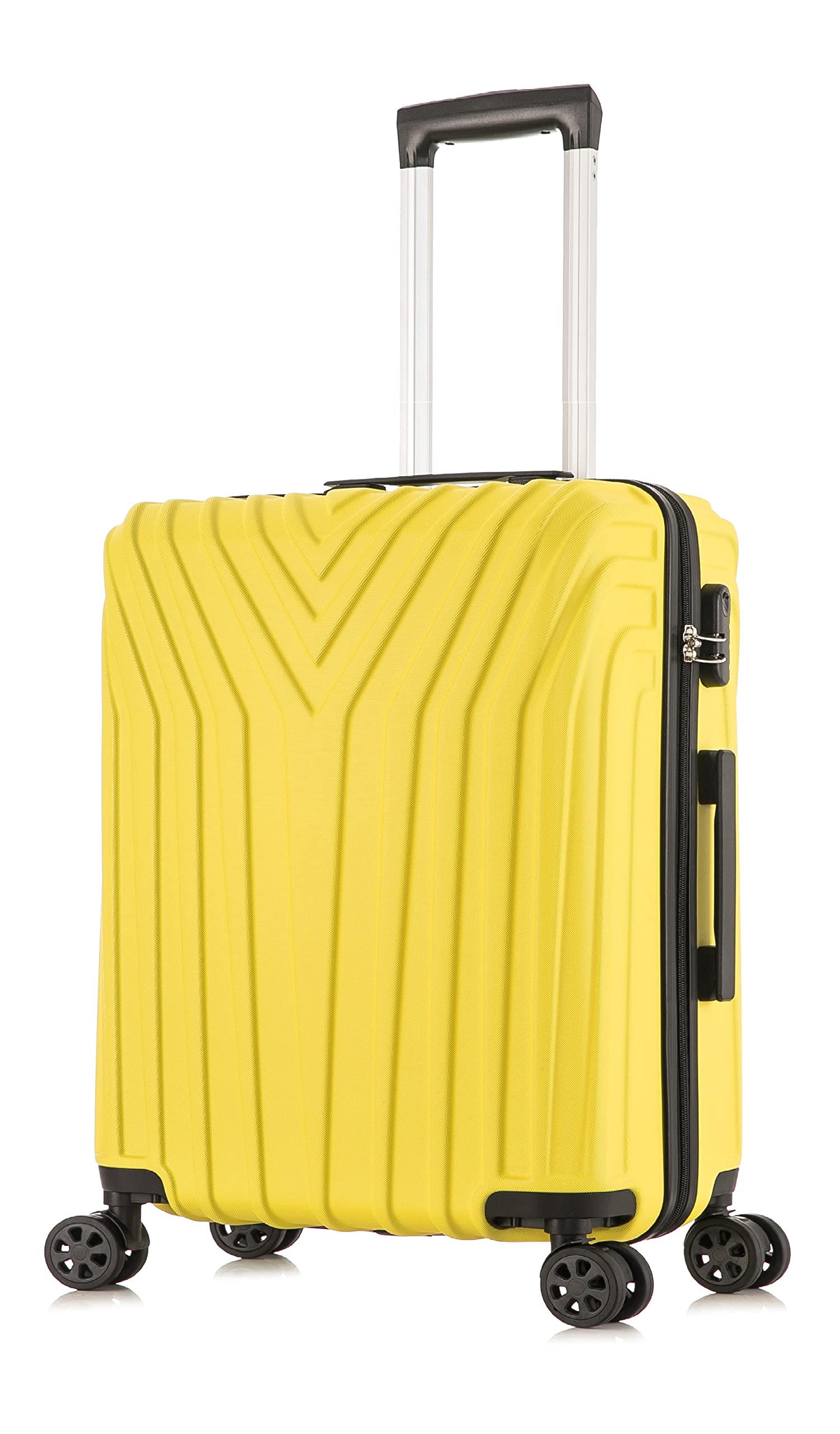 DK LuggageCarry-on 20” Cabin EasyJet, BA, Jet 2 Hard Shell Hand Luggage Approved Suitcase 4 Wheel Spinner Luggage ABS101 Yellow