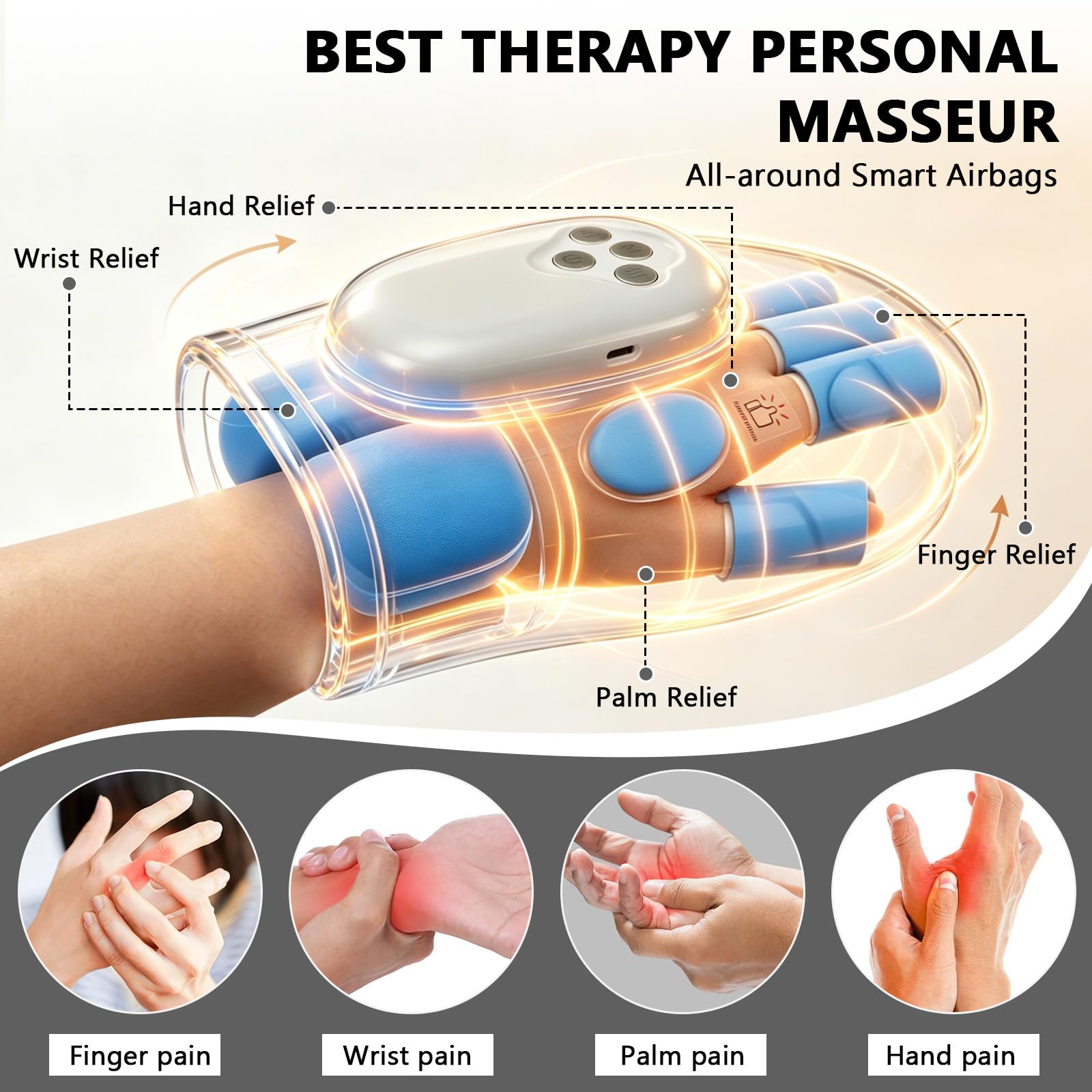 Masseur Électrique pour les Mains, Chauffage et Fonction de Pression Airbag, 3 Modes, 3 Intensités, Gants thérapeutiques, Masseur de Mains pour l’arthrite et le soulagement du canal carpien