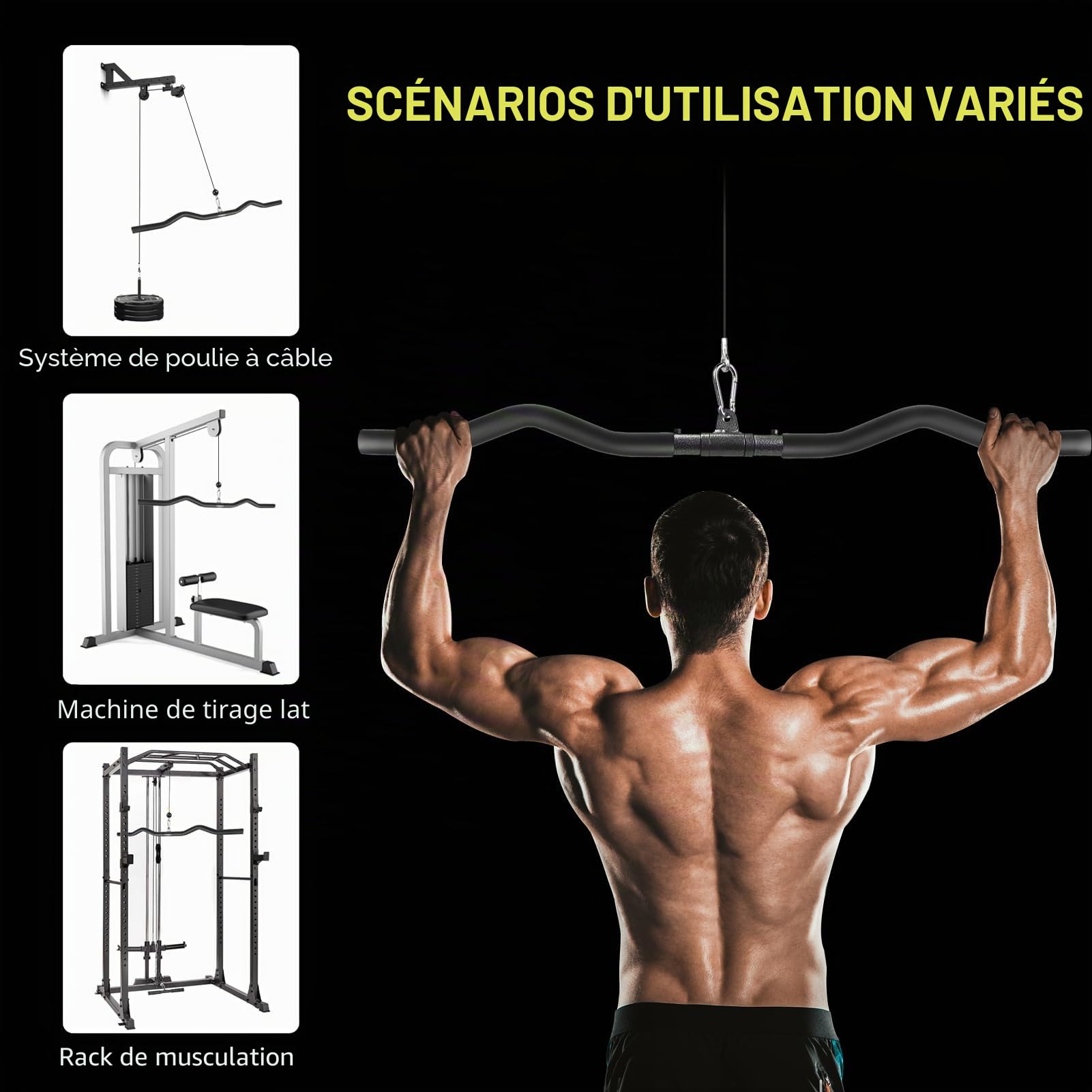 Barre Tirage Musculation, Barre de Tirage Dos, Arrière Levier de Tension Épaule Tirant Tige Barre Tirage Dos Musculation Accessoire Tirage Musculation