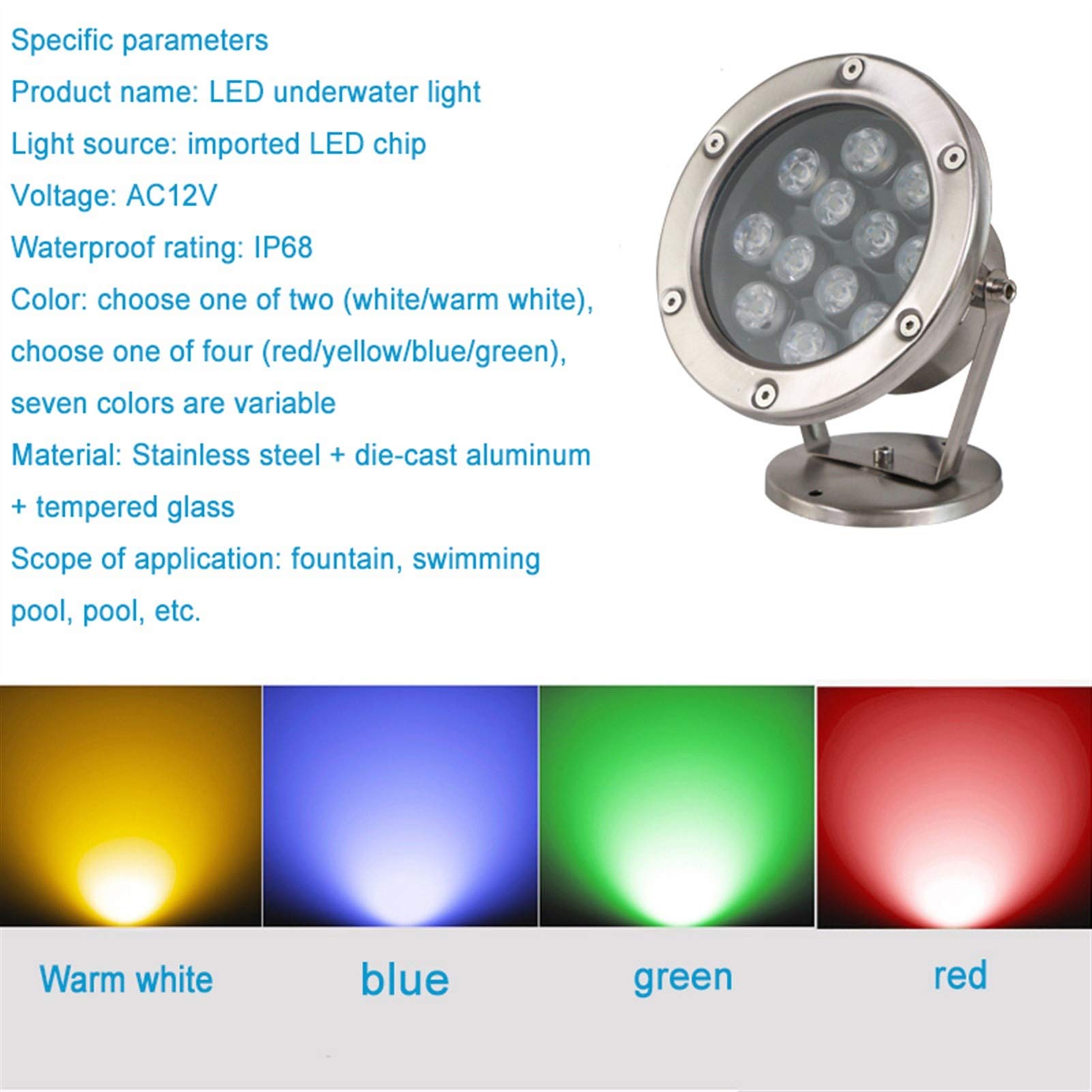 3er-Pack warmweiße Poolleuchte, IP68 wasserdichte Edelstahl-Schwimmbecken-Wasserspiel-Brunnenleuchte (Color : 24v, Size : 9w)