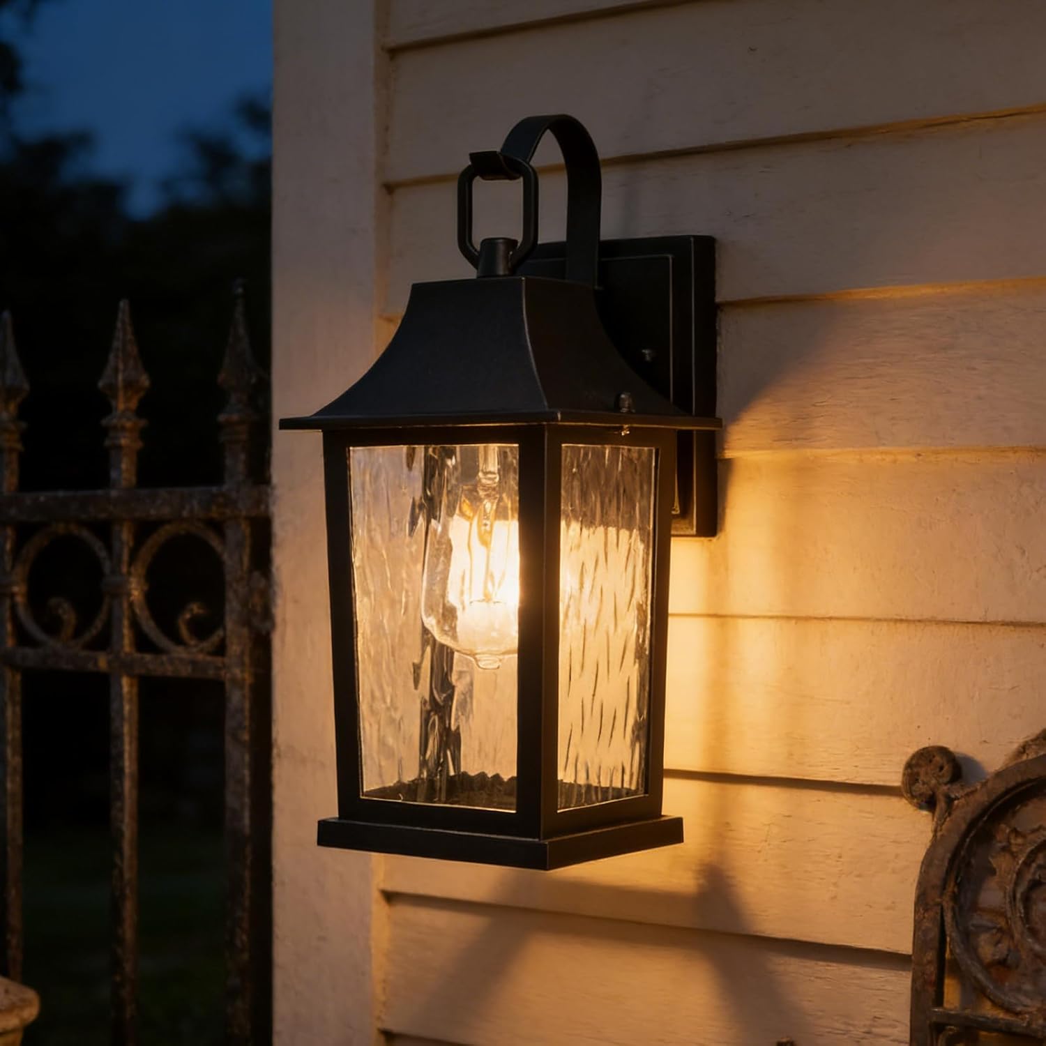 2-Pack 13'' Matte Black Outdoor Wall Sconce, Rustproof Aluminum Porch Light with Water Pattern Glass, Exterior Lighting for Patio House Garage