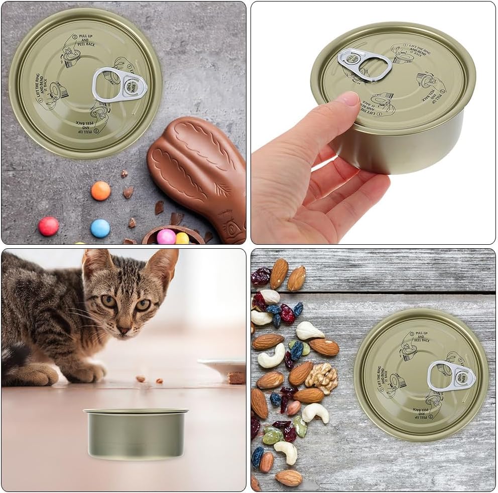 Luxshiny 12Pcs Food-Grade Round Sealing Tin Cans with Lids - Versatile Storage for Cat Food, Candies, Lotions, and More