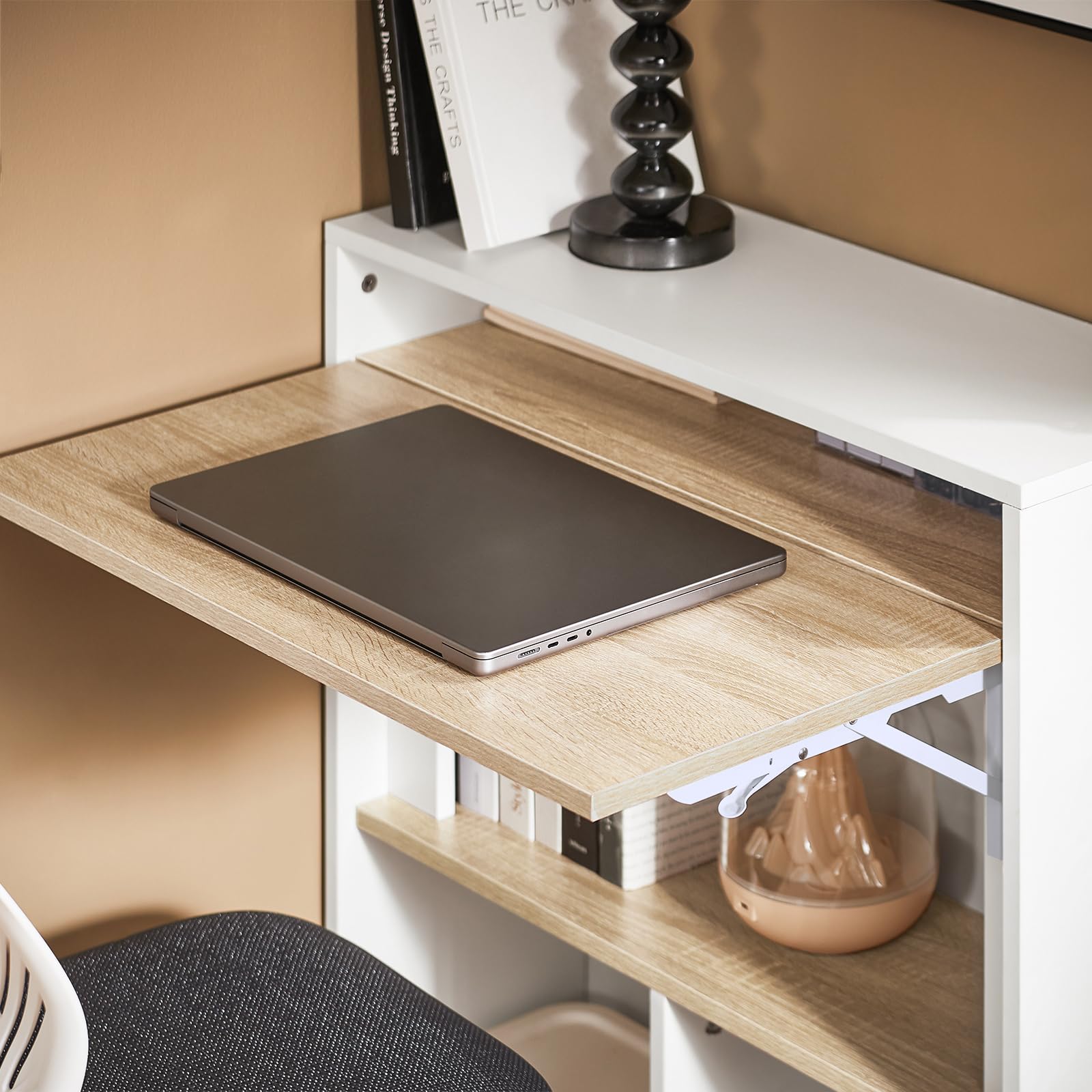 SoBuy Scrivania Pieghevole Con Ripiani - Bianco, 64x58x145 Cm - Per Computer, Ufficio O Camera