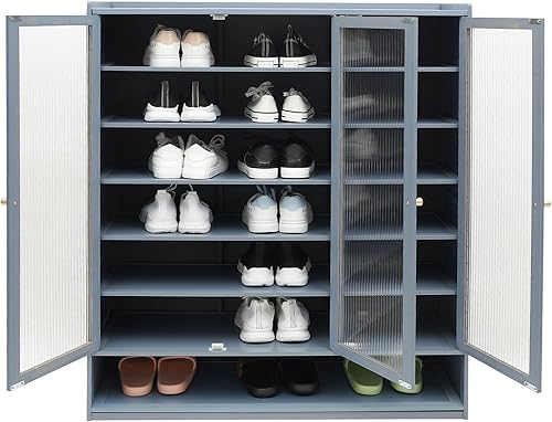 8 Tiers Bamboo Shoe Cabinet Shoe Storage Cabinet with Doors and Removable Tiers, Freestanding Shoe Rack Organizer for Hallway Living Room Balcony,