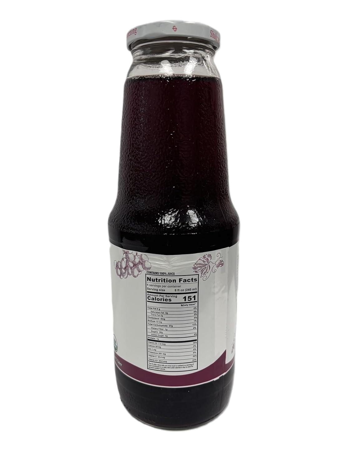 Anna and Sarah 33.8 Oz Organic Grape Juice - USDA Organic Certified - Glass Bottle (4 Pack) No Sugar, No Artificial Colors, No Preservatives, No Flavors Added, Not from CONCENTRATE