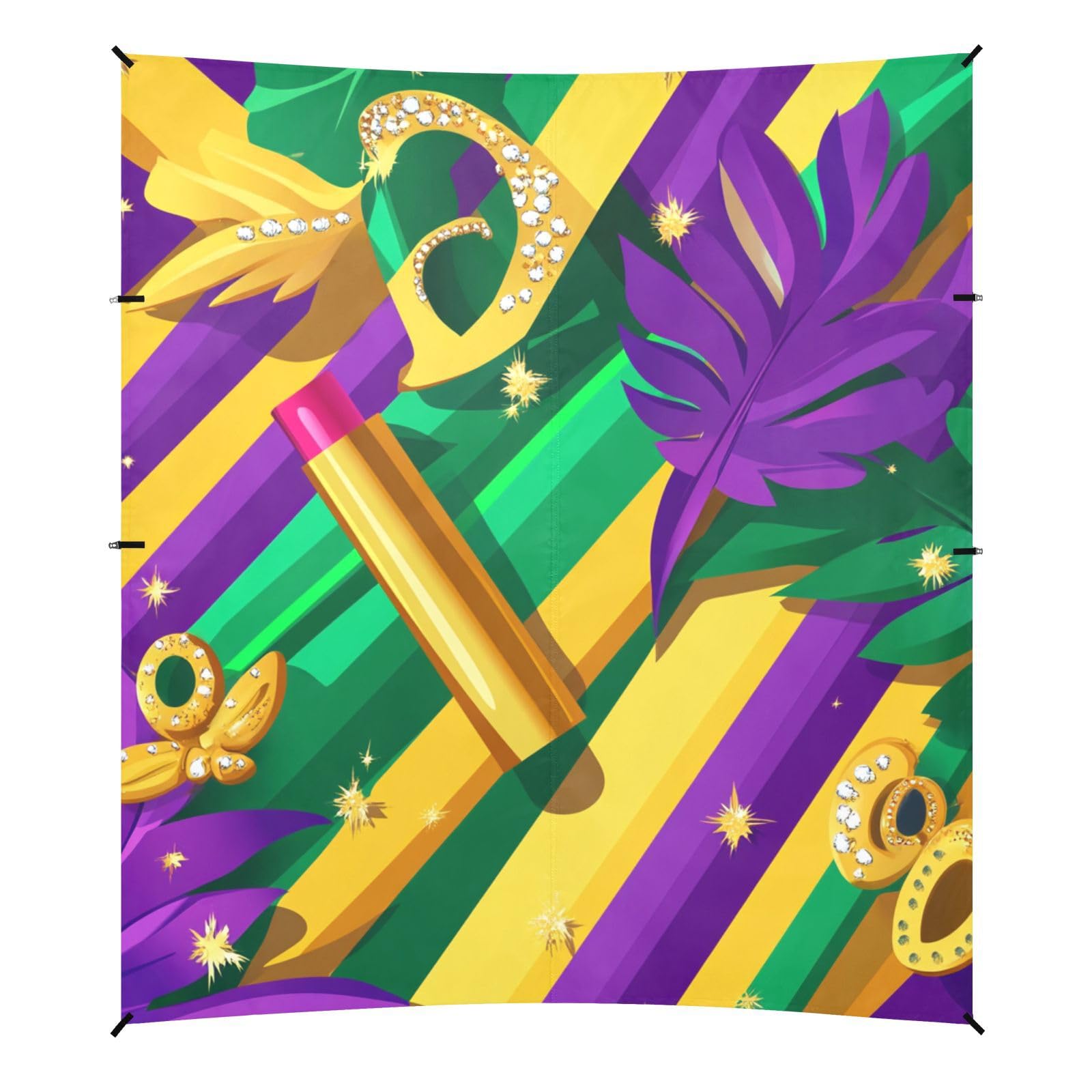 Mardi Gras Carnival Jewel Feather Lipstick Beach Tent UPF50+ Protection Waterproof Portable Sun Shelter with Sandbags and Shovel for Backyard, Grassland, Park