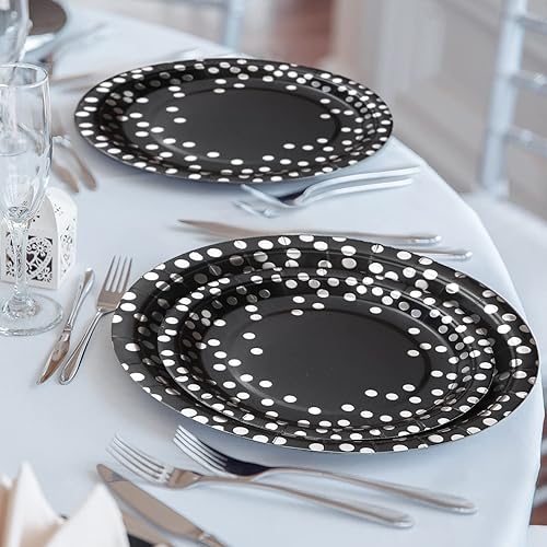 Miniatura 7 de 168 piezas de decoraciones de fiesta negras y plateadas, platos negros, tazas y servilletas, juegos de 24, decoraciones de cumpleaños para
