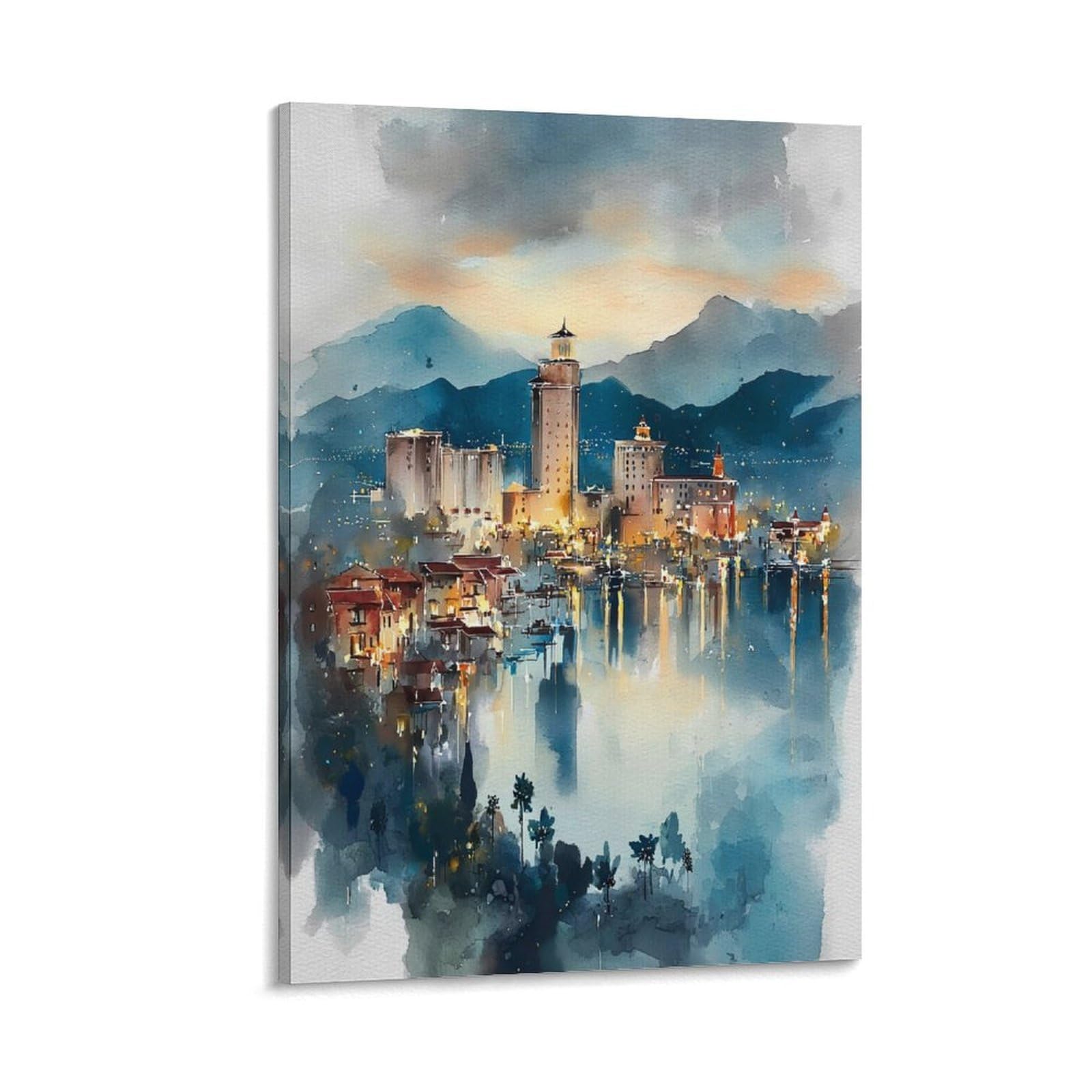XWYMXZ Las Vegas Watercolor City 24x36inch(60x90cm) Vintage Travel Poster Watercolor Canvas Art