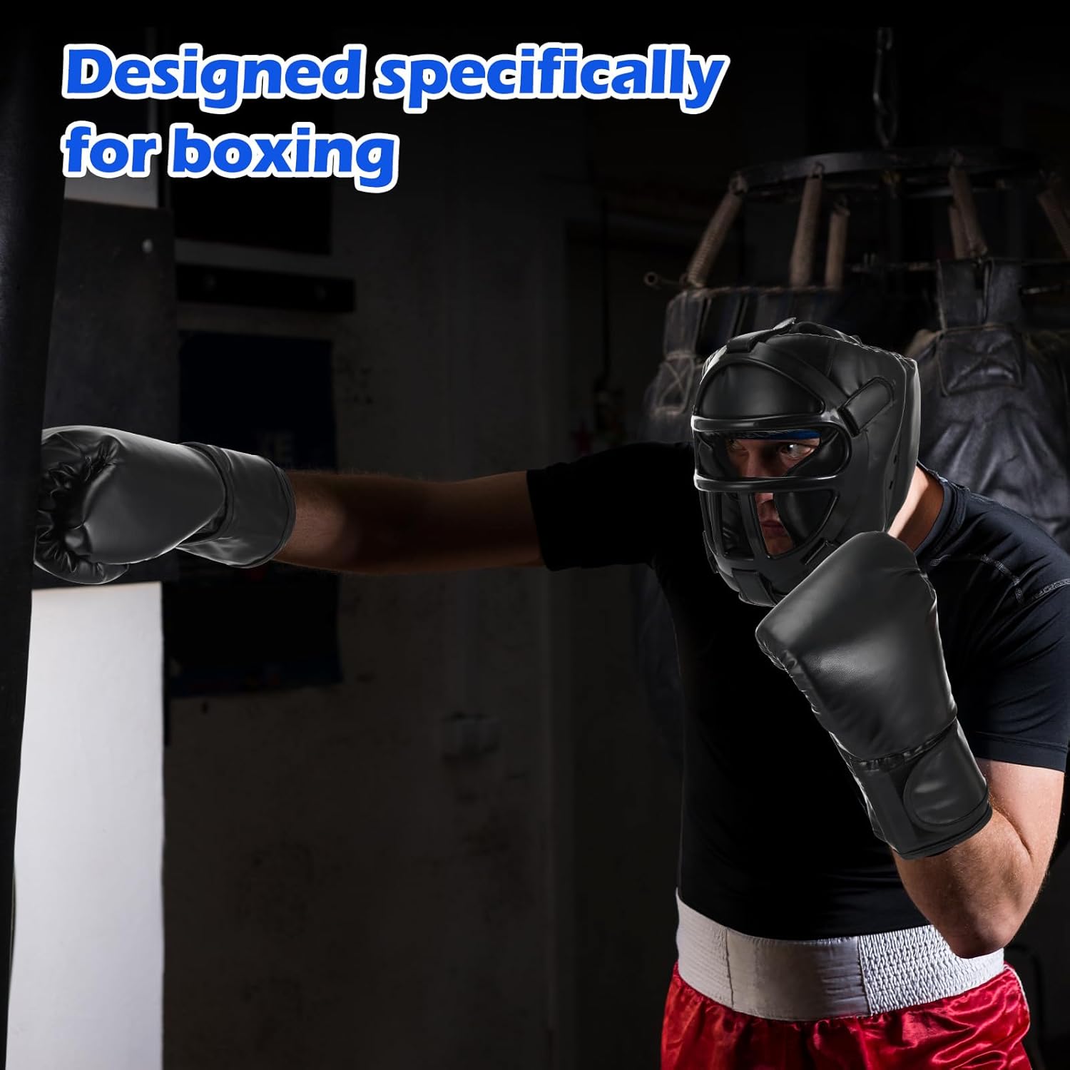 Set of 2 Boxing Headgear and Gloves for Adults 10oz Boxing Gloves Full Face Headgear Sparring Equipment for Martial Arts Muay Kickboxing Taekwondo Karate Training