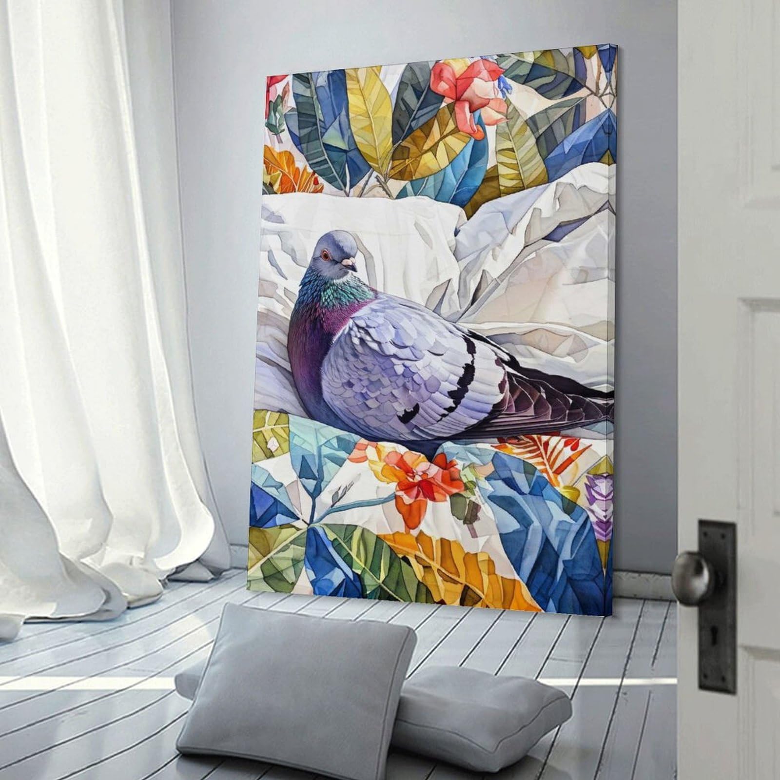 Junmoney Pigeon Illustration Art Canvas Wall Picture 20x30inch(50x75cm), for Picture Wall Styling in Lounge Or Bedroom, Decorative Artwork with Flexible Styling