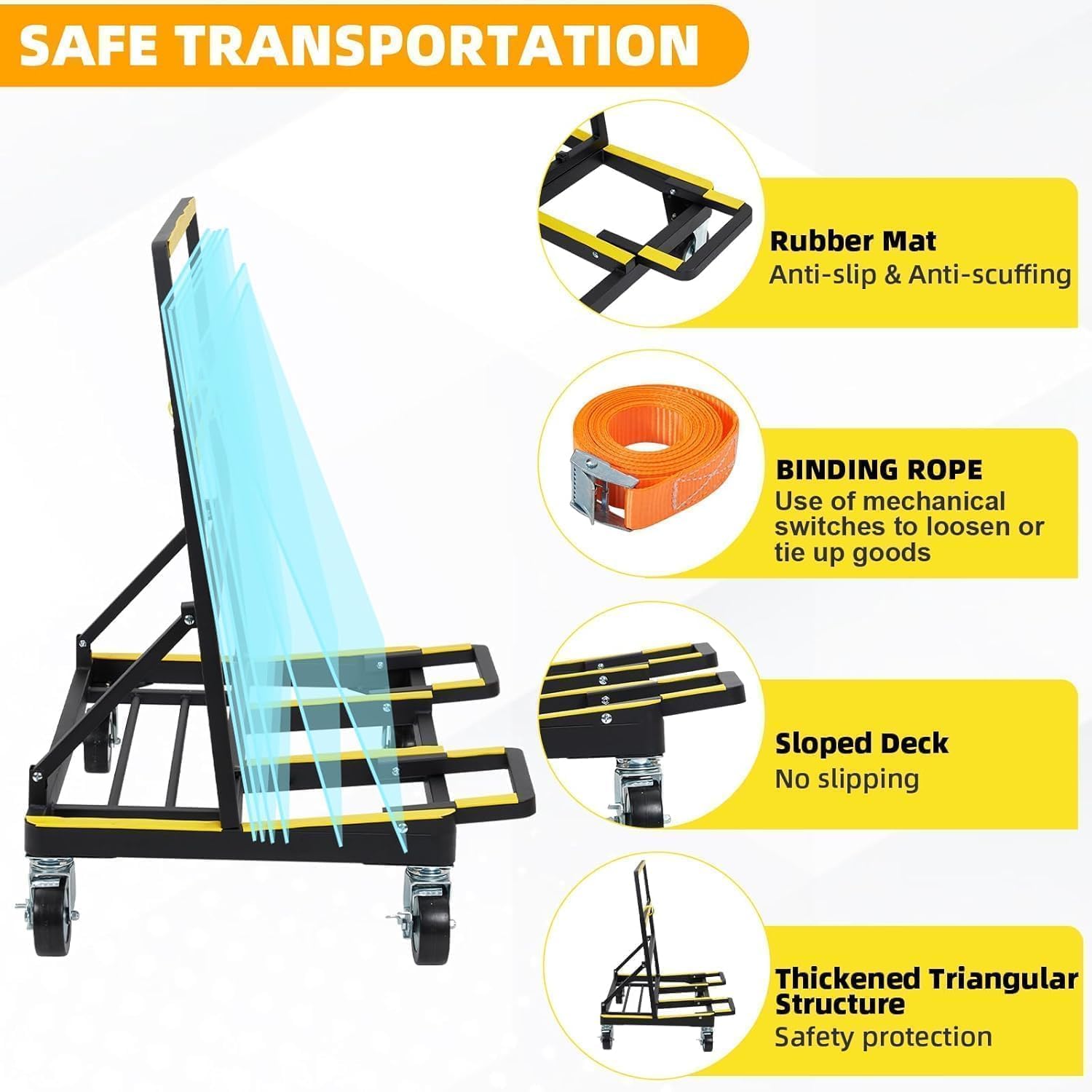 Folding Drywall Cart, Heavy Duty Panel Cart with 2200 Lbs Capacity, Drywall Dolly with Extendable Deck & 4 Rubber Swivel Casters, Portable Hand Truck for Transporting Drywall, Glass, Plywood