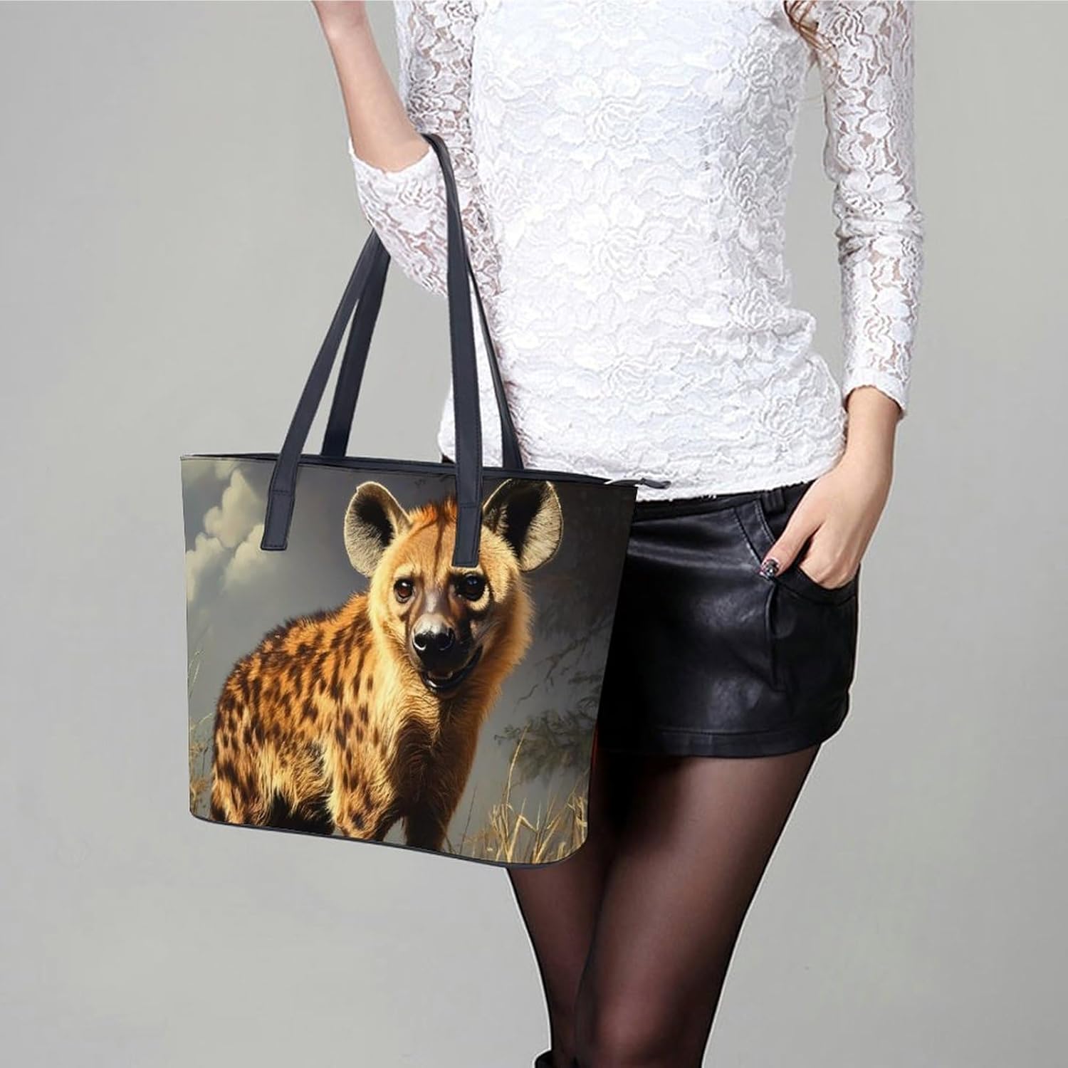 African Hyena Women's Satchel Handbags Tote Shoulder Bag Purses for Travel Shopping Work