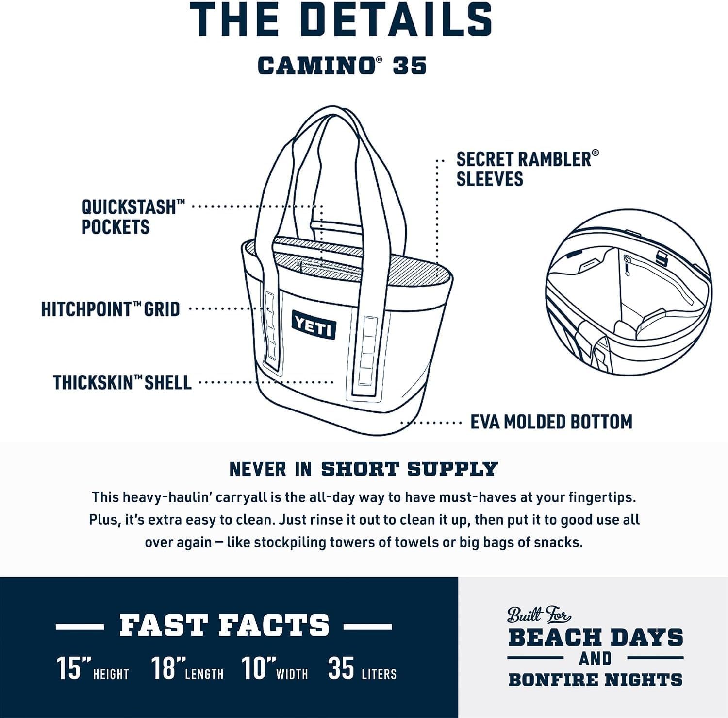YETI Camino 35 Carryall with Internal Dividers, All-Purpose Utility, Boat and Beach Tote Bag, Durable, Waterproof