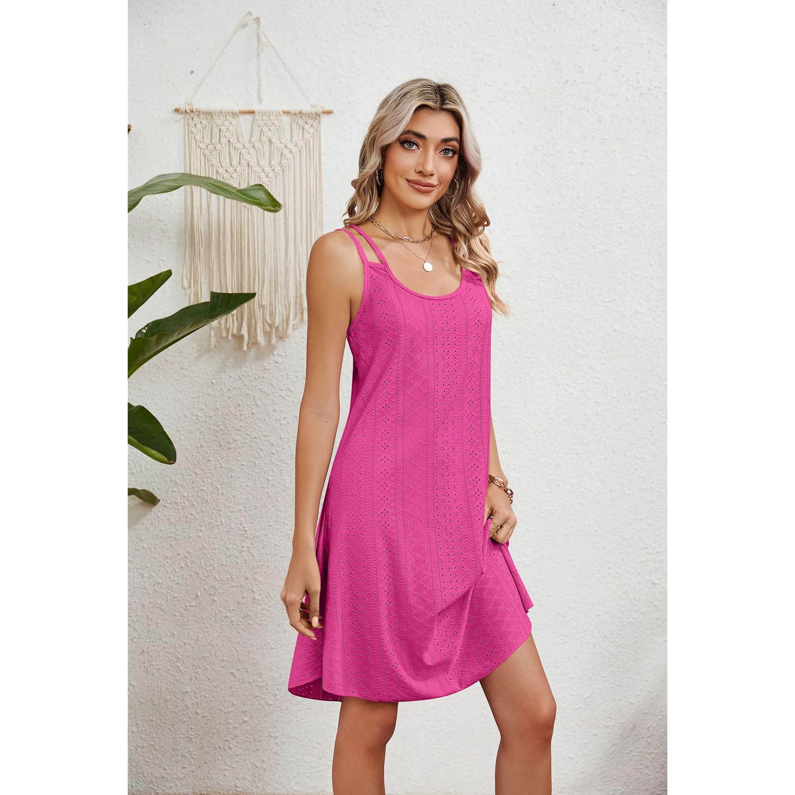 Vestido de Verano Mujer Cuello Redondo de Primavera Y Verano Falda de Tirantes Casuales Relajada Mujer Vestido Casual Lindo, HUTALIM, Negro, XXL