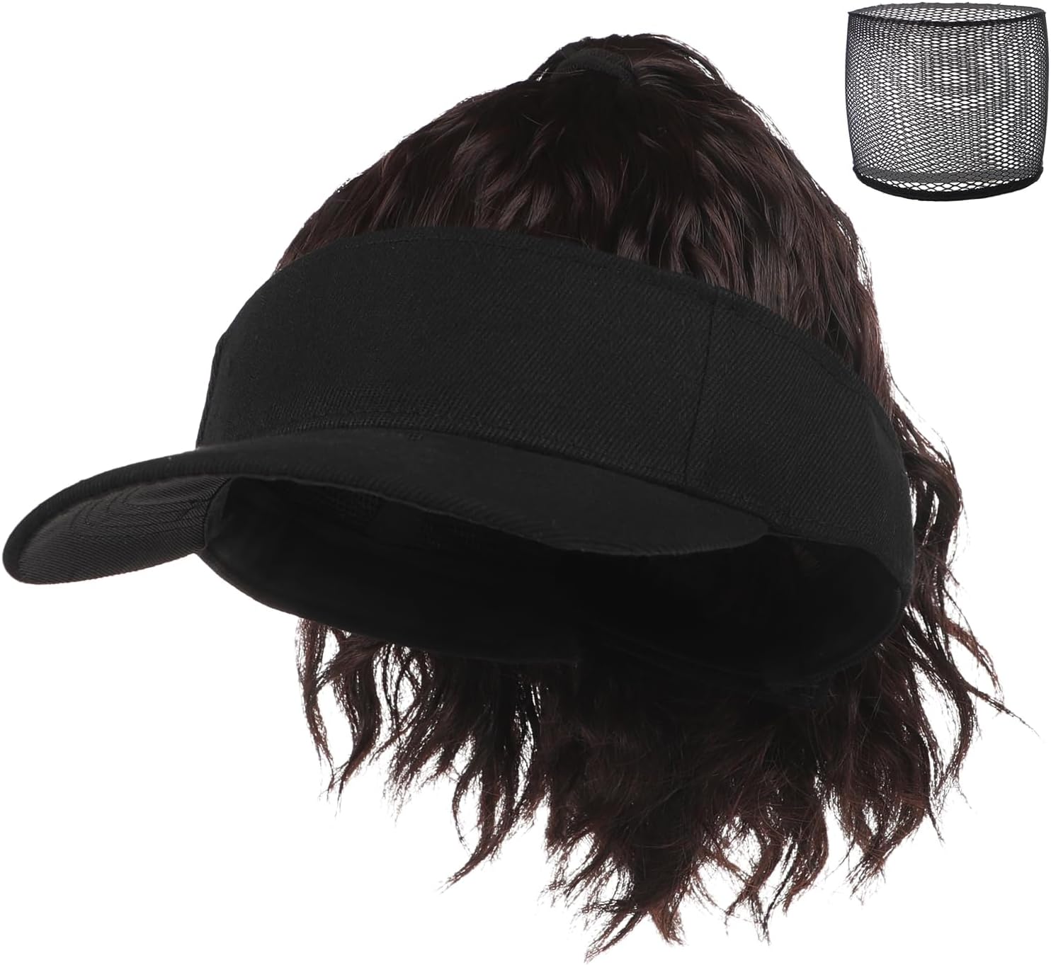 Women Visor Cap with Wig Ponytail,Adjustable UV Protection Curly Hair Baseball Hat Breathable Fake Hair Golf Cap