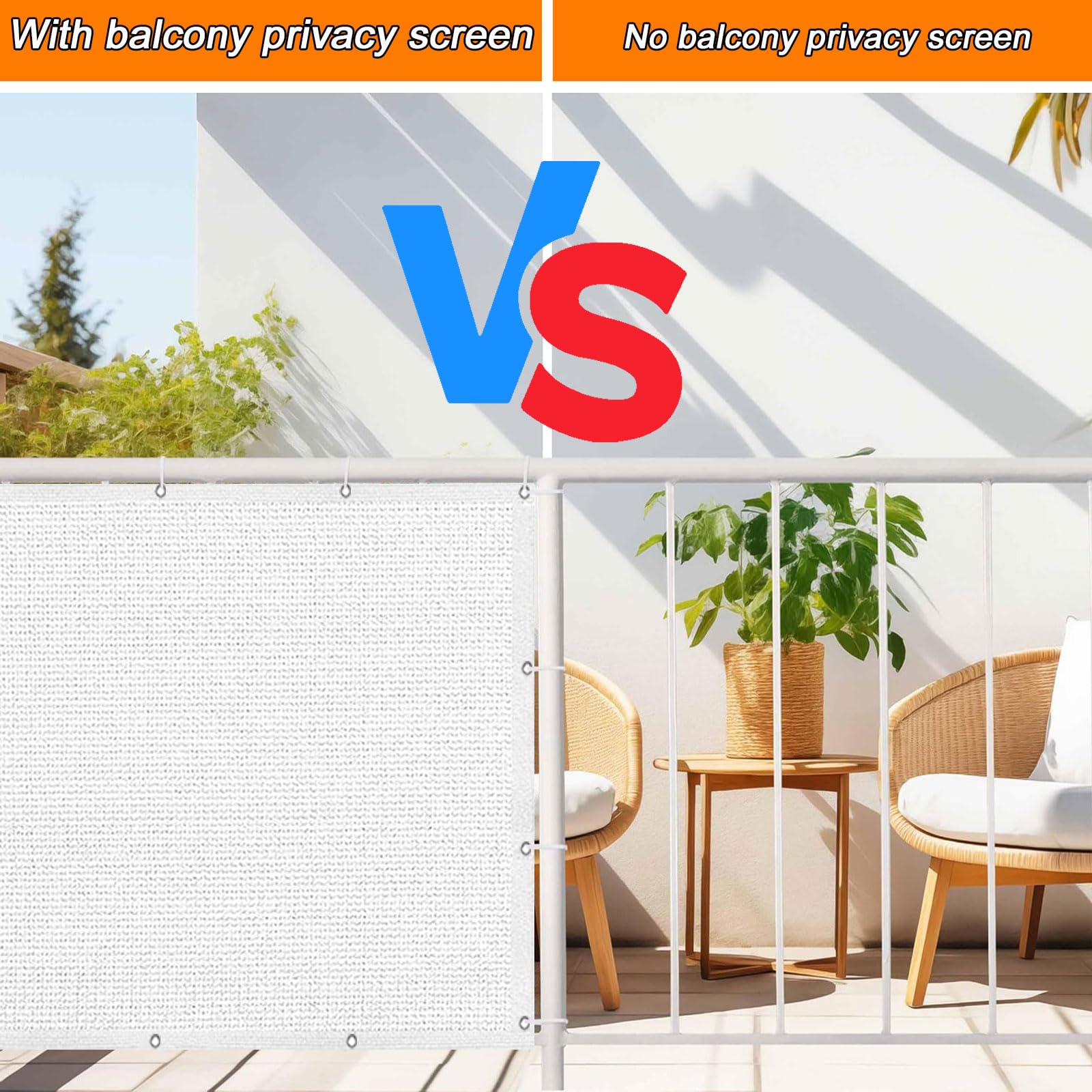 GUOJUN Brise Vue 110 x 280 cm Protection UV Coupe-Vent Respirant Cache Vue Balcon Clôture d'ombrage avec Œillets Blanc
