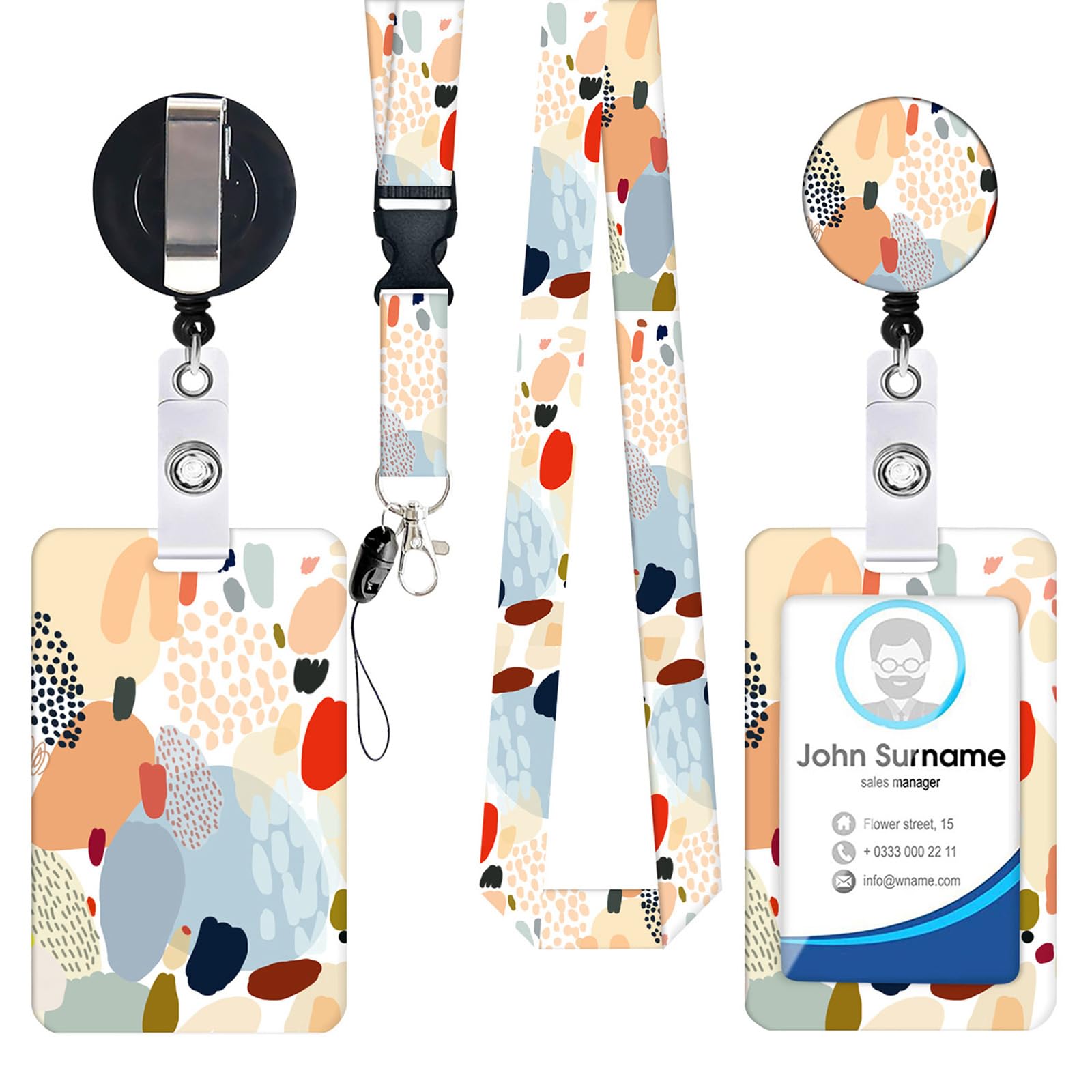 RGYBAO Flowers Retractable Badge Holder Oil Painting Lanyard with Carabiner Clip Neck Strap for Teacher Nurse Doctor