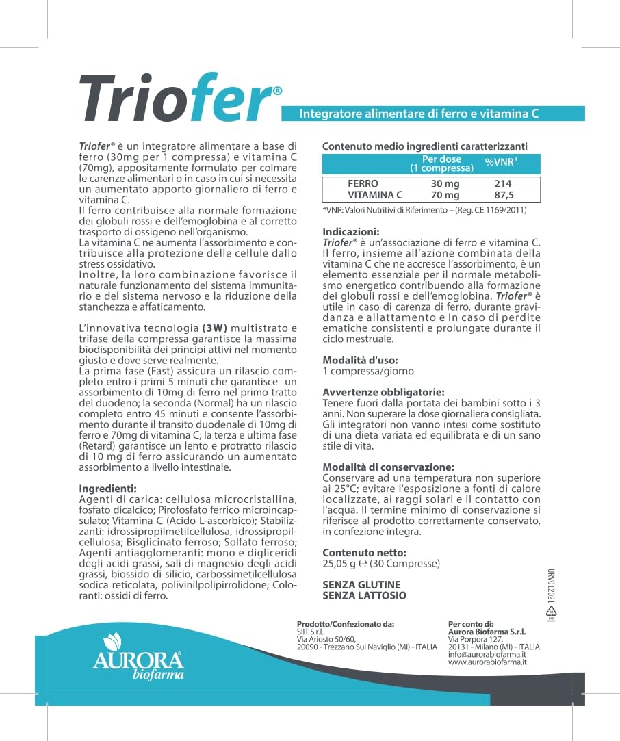 Aurora biofarma Triofer - Integratore a Base di Ferro