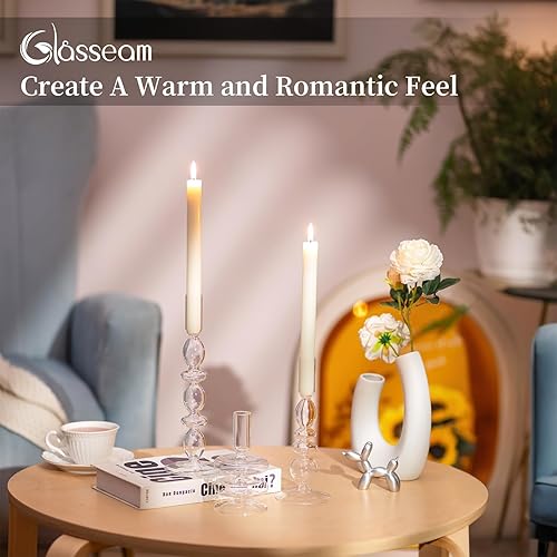 Miniatura 4 de Glasseam Portavelas de cristal Juego de 3 portavelas cónicos transparentes, modernos candelabros para velas cónicas, portavelas decorativo para