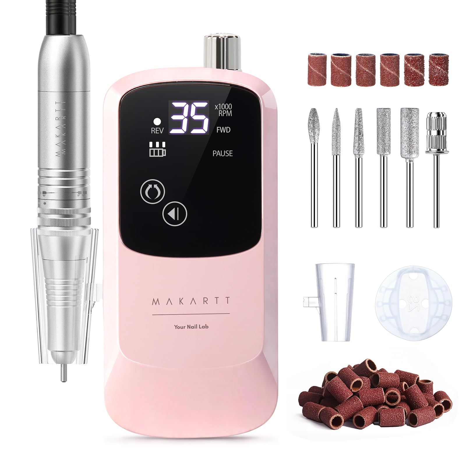 Makartt Nagelfräser – Wiederaufladbarer Professionell Fräser Nägel mit 35000 U/min, Elektrische Nagelfeile Set und E-Feile für Acryl- Tauchpulver- und Gel-Nagellack, Leise Leicht und Tragbar