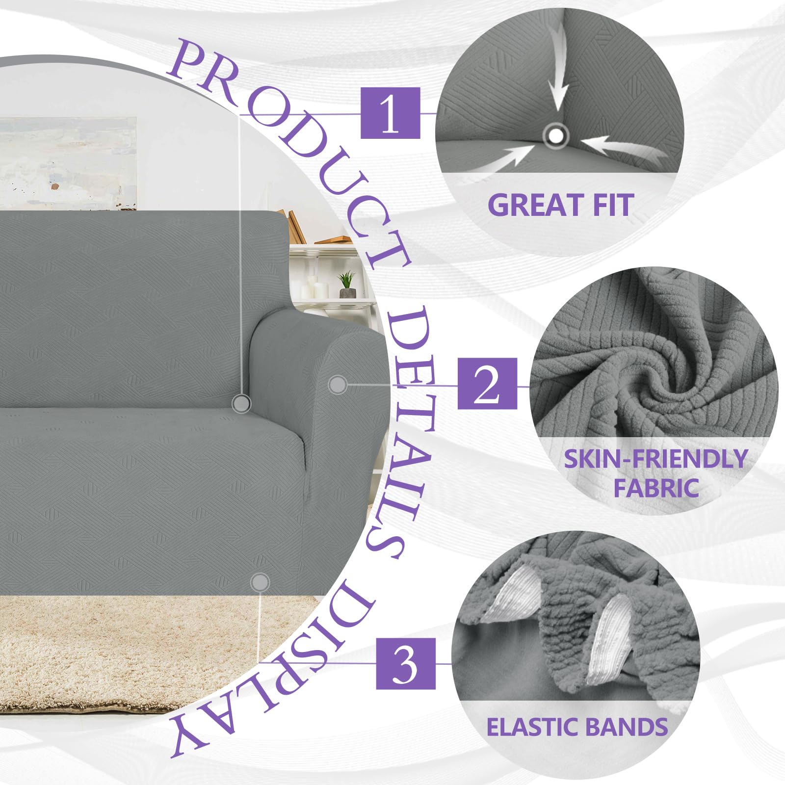 Ystyle Copridivano 4 Posti Con Braccioli, Copri Divano Antigraffio Gatto, Copridivani Elasticizzato, Pesante Inverno Copri Divani, Fodera Divano Antimacchia Lavabile Antiscivolo, Grigio Chiaro