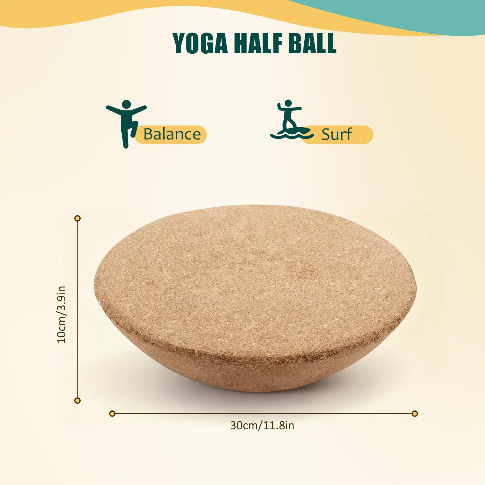 Balance Board Professionale in Legno, Yoga Balance Ball 30 x 10 cm fino a 200 kg mezza palla da ginnastica fitness forza del nucleo, stabilità, tavole