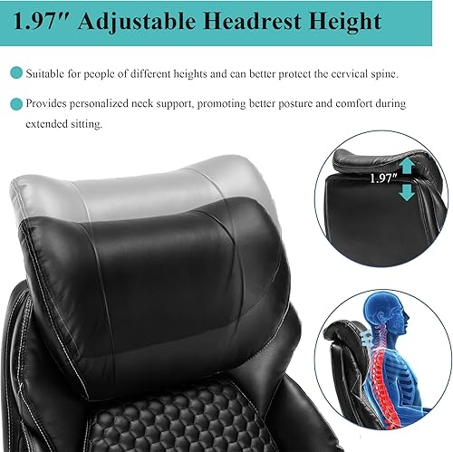 Miniatura 5 de Silla de oficina grande y alta, silla de escritorio ergonómica de 500 libras para personas pesadas, silla giratoria de piel sintética con brazos