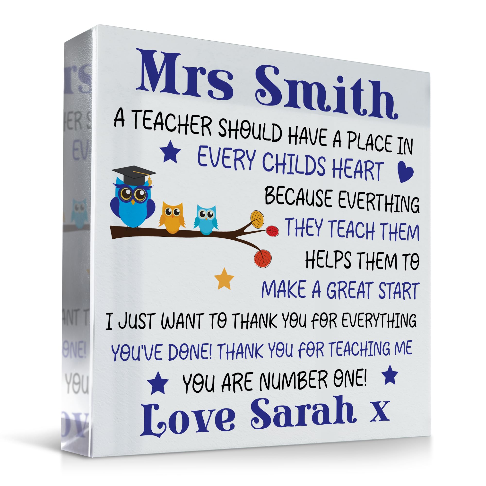 Red Ocean Teacher Gift, Personalised Owl Teacher Gift, School Teacher Gift, Gifts for Teachers With Owls, Teacher Christmas, Thank You Gifts For Him Her, Leaving School Nursery Gift