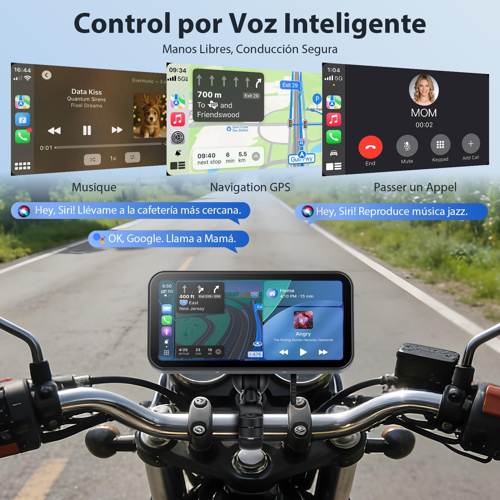 A622 Pantalla Moto CarPlay 6" Táctil, CarPlay y Android Auto Inalámbricos, IP67 Impermeable, TPMS, Bluetooth Dual, GPS, Alimentación USB/Acc, Compatible con Todas Las Motos