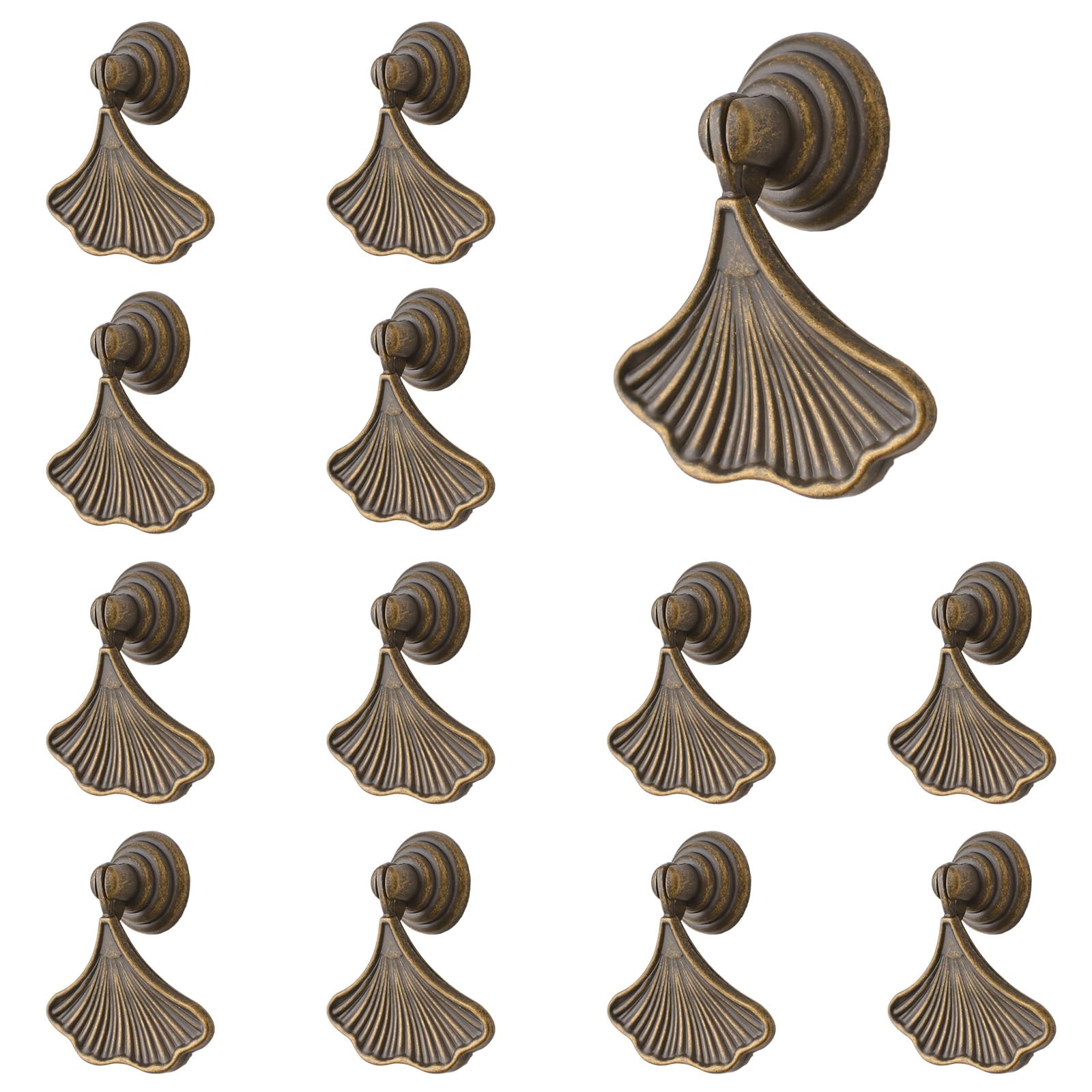 MOROBOR Ginkgo Leaf Shape Knob Handles, 12 PCS Drop Pendant Pull Handle Hardware Drawer Single Hole Handle for Wardrobe Cupboard Closets Cupboard(Yellow Bronze)