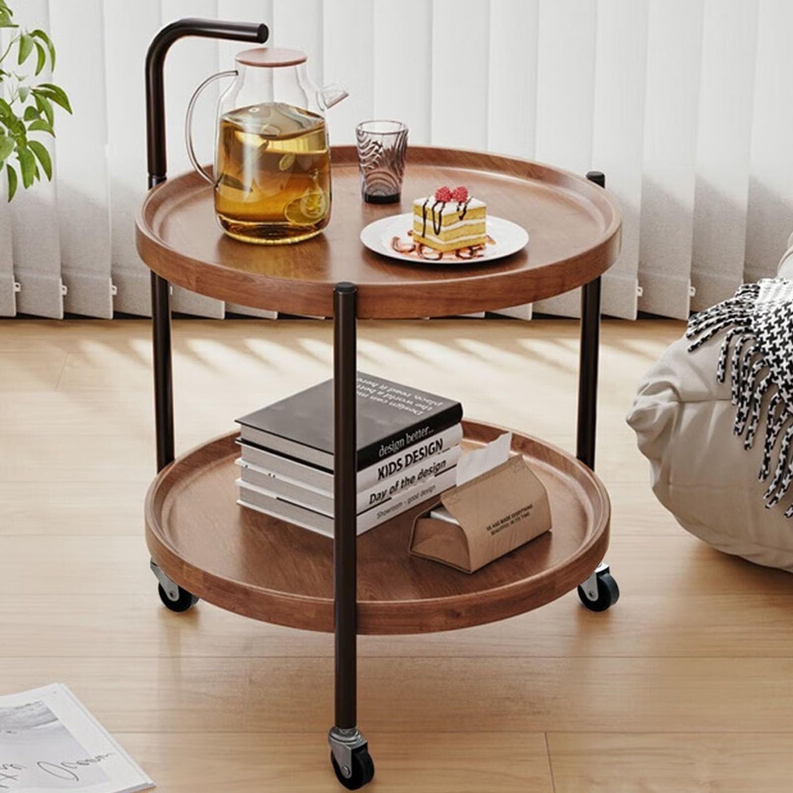 Petite table basse de salon ronde 45x45 cm et meuble d'appoint bois