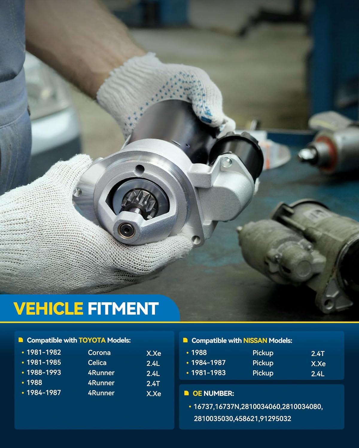 PHILTOP Starter Motor Replace 16737N Compatible with Toyota,1981-1993 Pickup 2.4L Gas,1984-1987 4Runner Manual,1988-1991 4Runner 2.4L Manual,1992 4Runner 2.4L RWD Manual,1993 4Runner 2.4L RWD