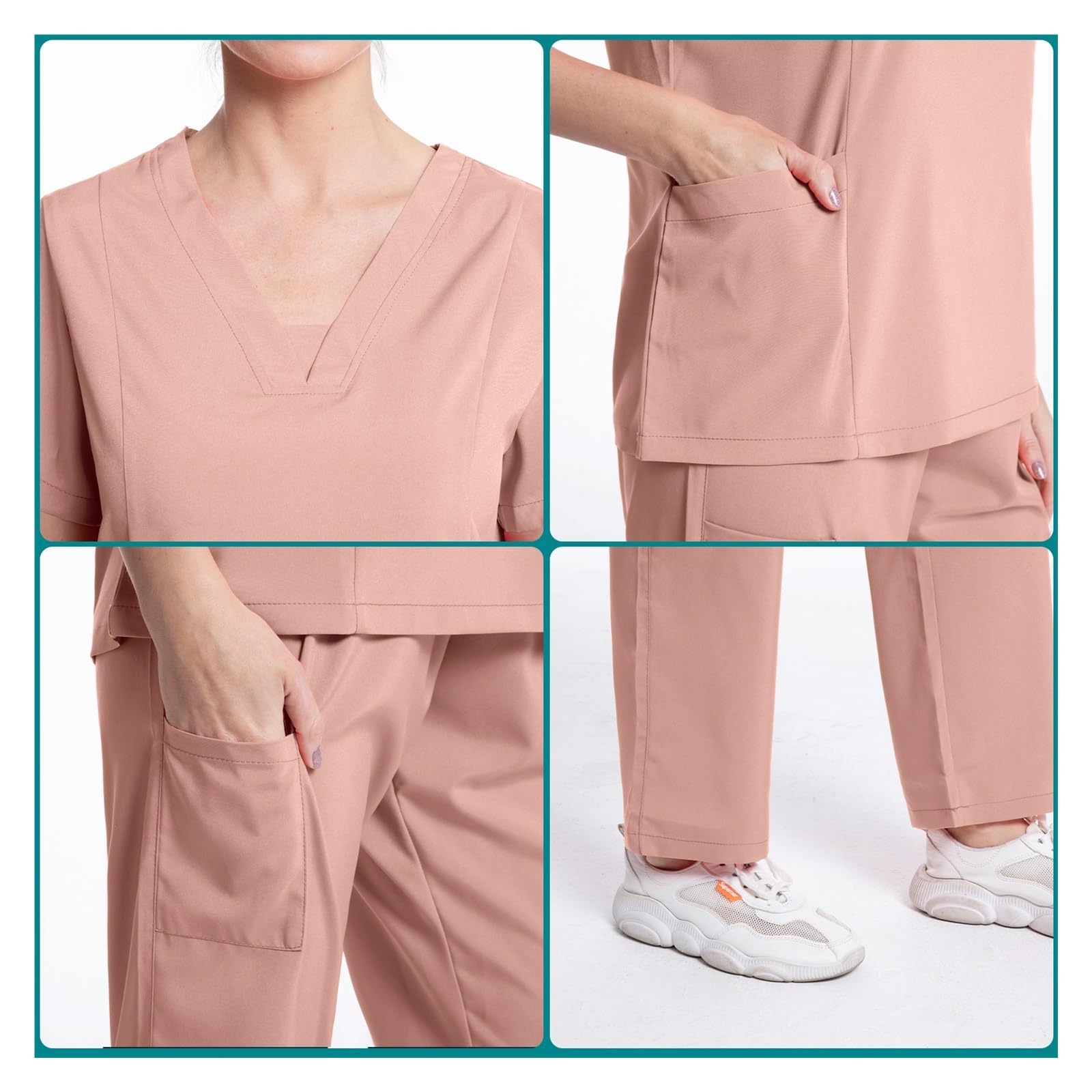 Set di Indumenti da Lavoro for la Cura della toelettatura dell'uniforme da Infermiera Scrub Sala operatoria Abito Chirurgico Pantaloni Elastici a Maniche Corte(Orange Red,XXL)