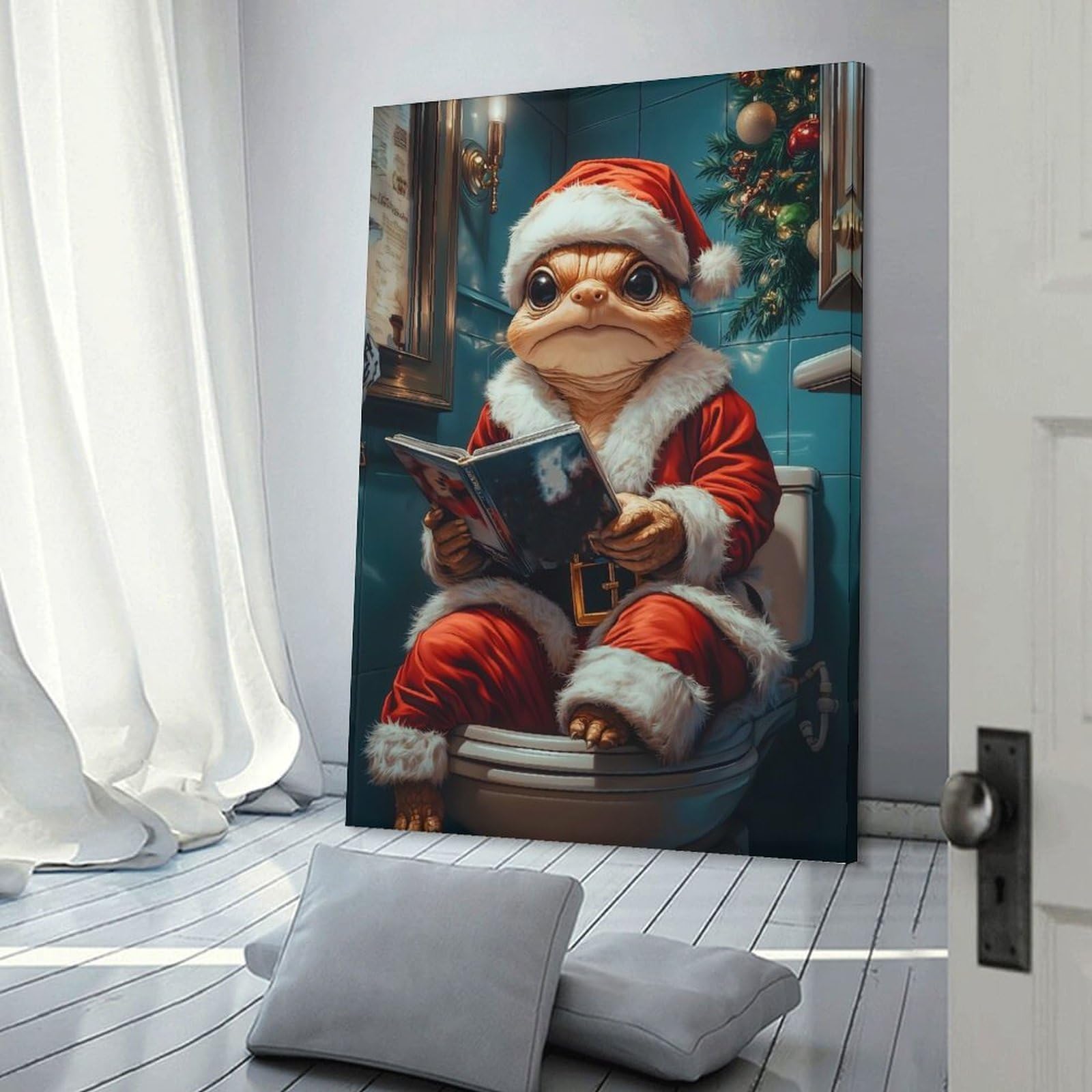 Junmoney Santa Claus Lizard Tortois Hanging Wall Art, 08x12inch(20x30cm), for New Homes, Bedrooms Or Workspaces, Thoughtful Wall Decor for Art Lovers