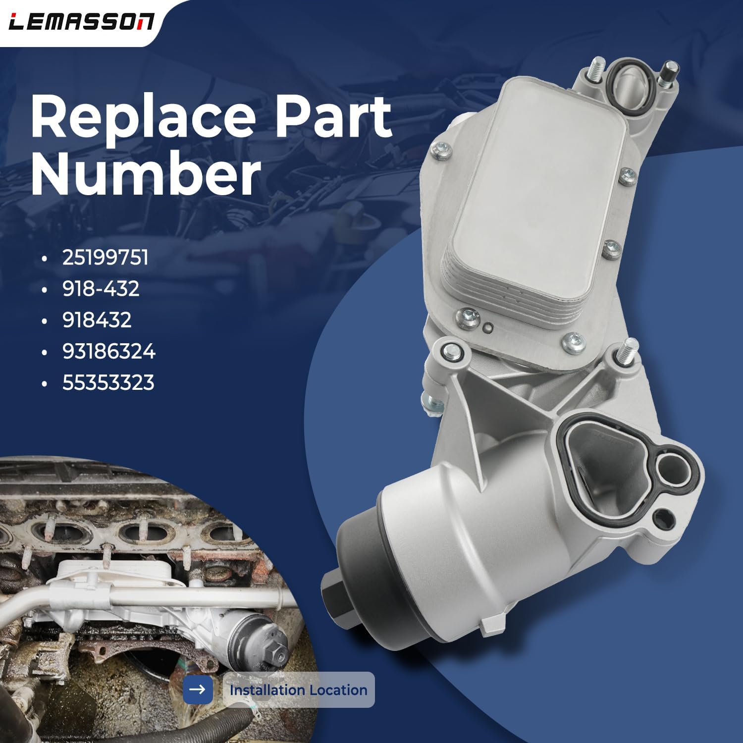 Engine Oil Cooler Filter Housing Assembly Adapter with Gaskets Compatible with 2008-2019 Chevy Cruze Sonic Aveo Malibu, Buick Cascada, Pontiac G3, Saturn Astra 1.6L 1.8L Replaces 918-432 25199751