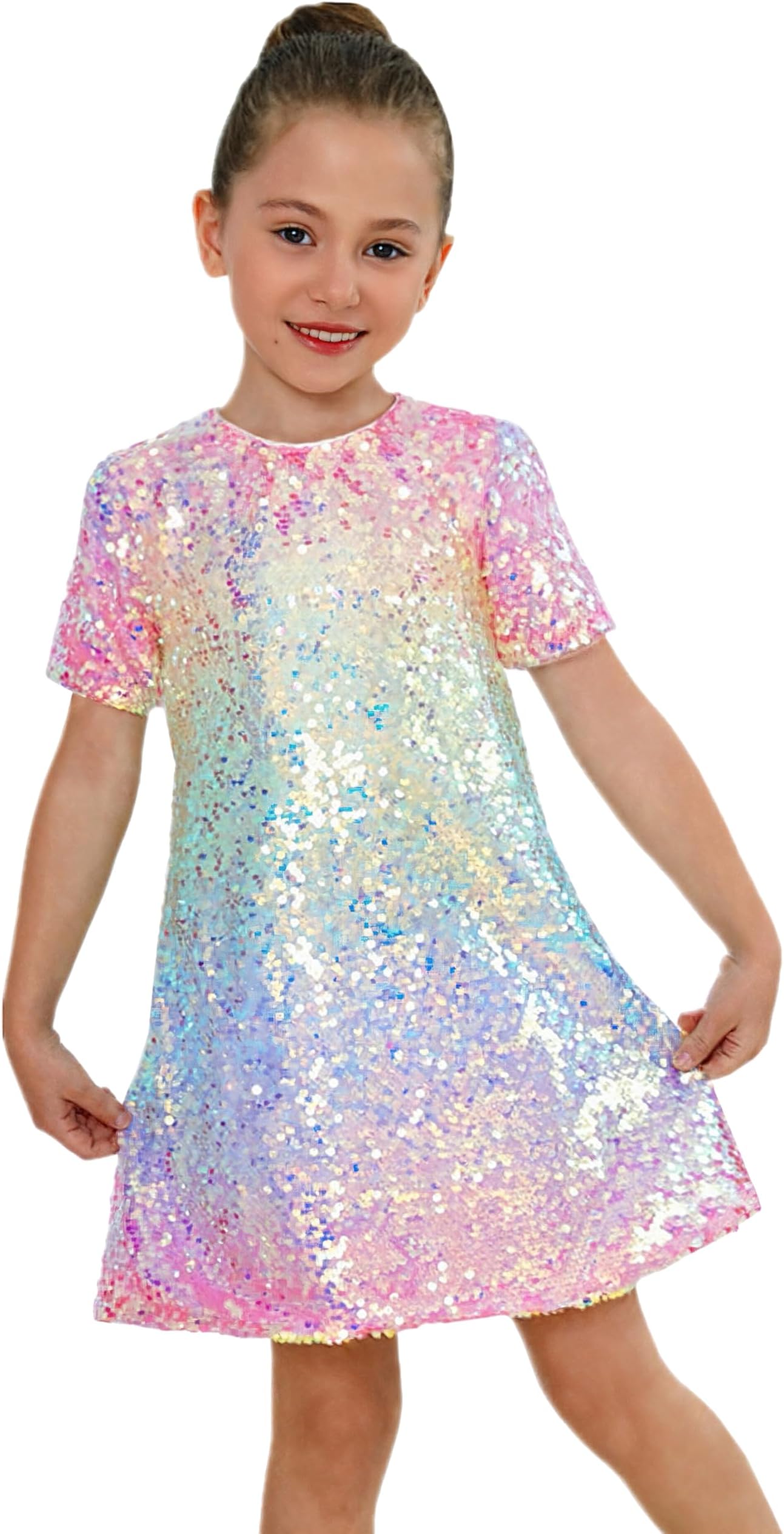 Girl Ombre Pastel Gradient Shimmer Sparkle Colorful Sequin Birthday Dress
